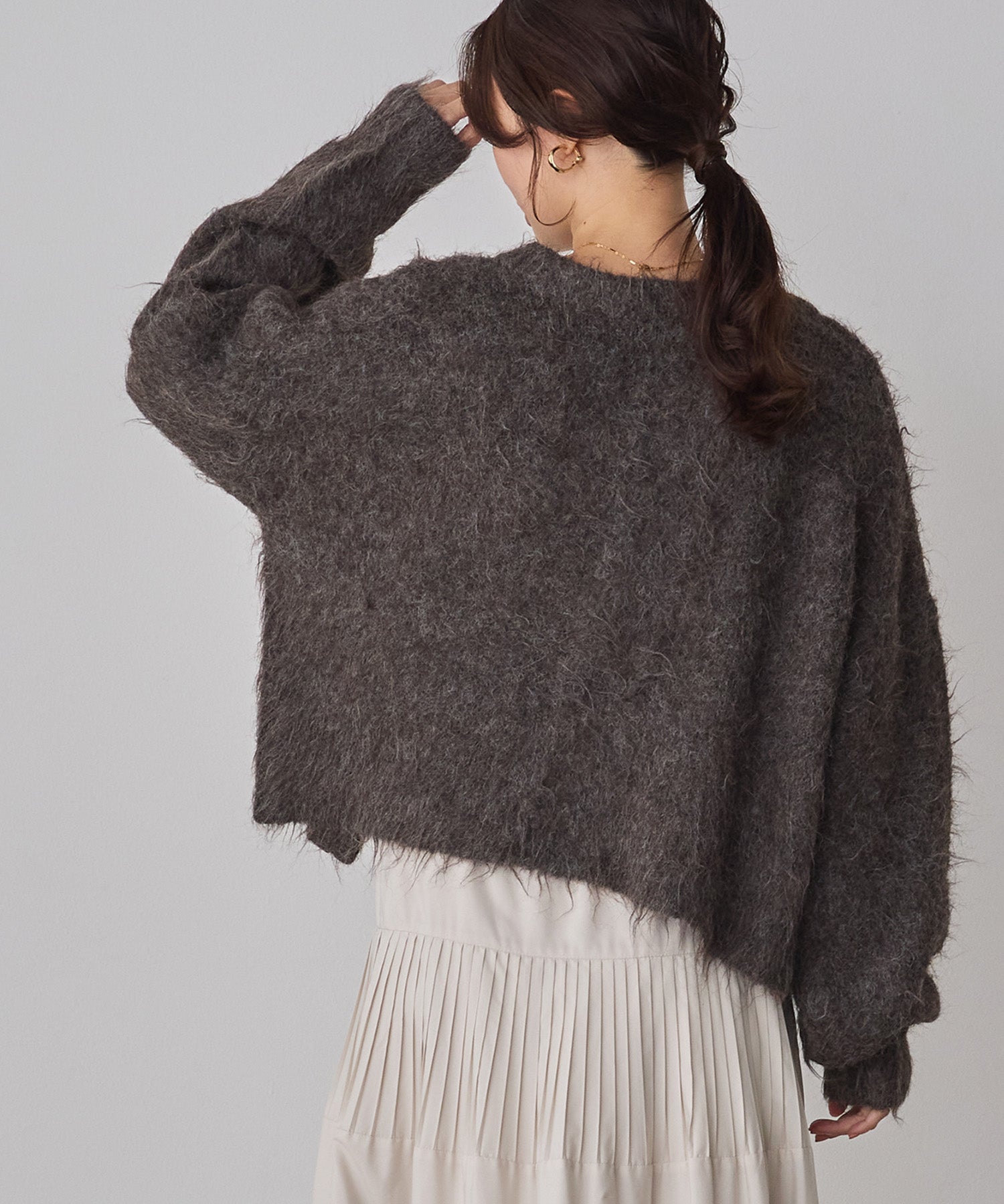 シャギー ミックスカラー起毛ニットカーディガン