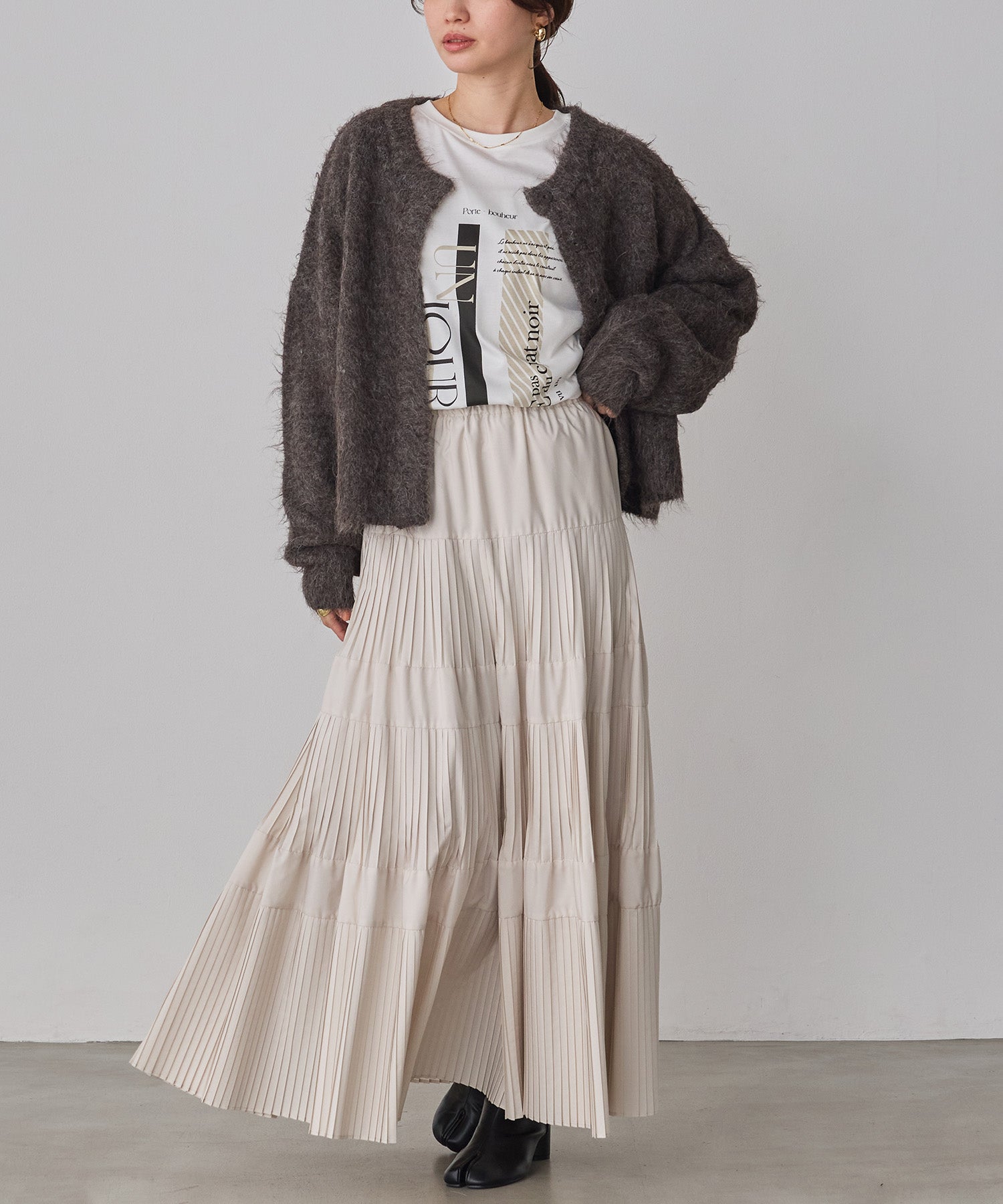 シャギー ミックスカラー起毛ニットカーディガン