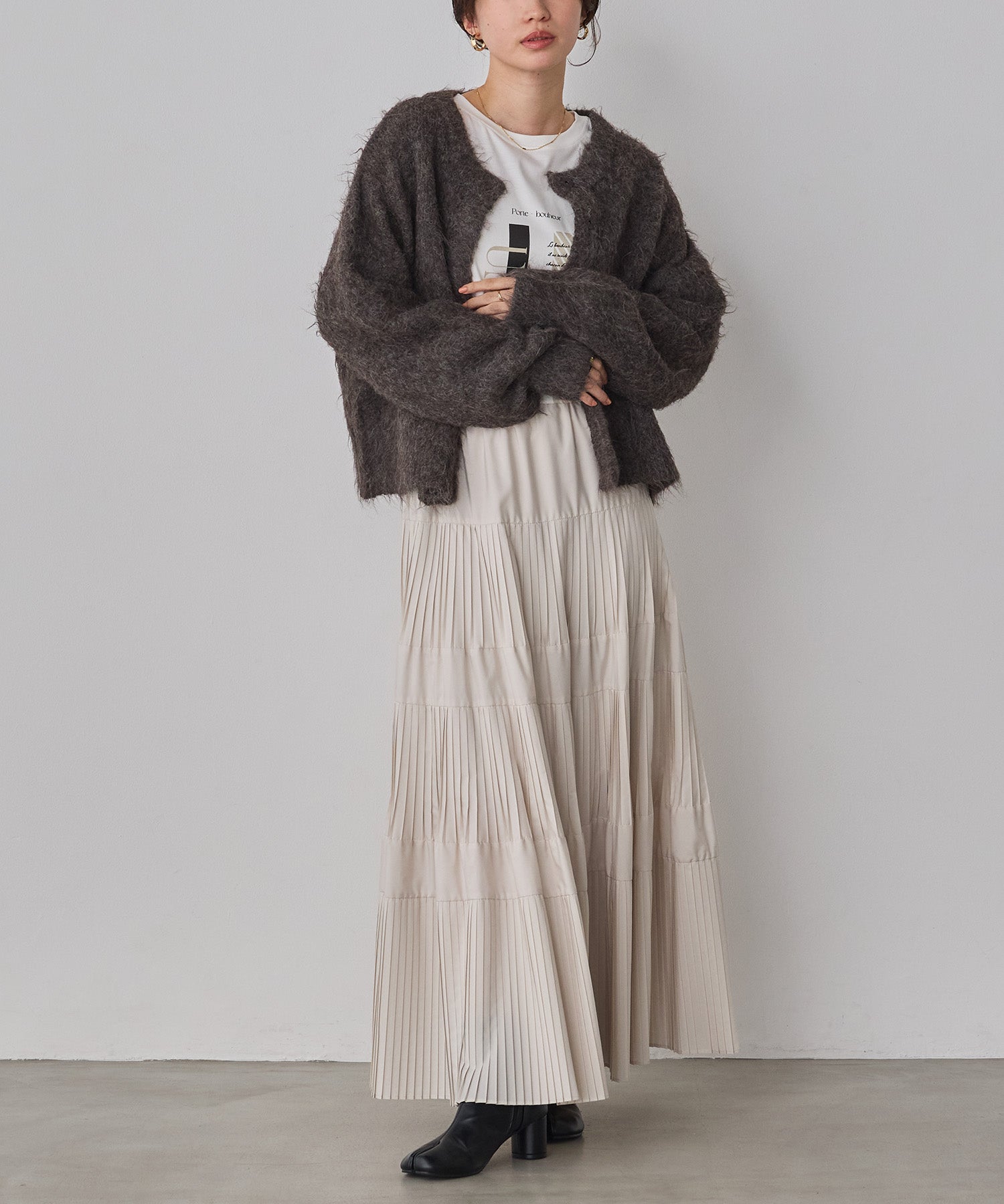 シャギー ミックスカラー起毛ニットカーディガン