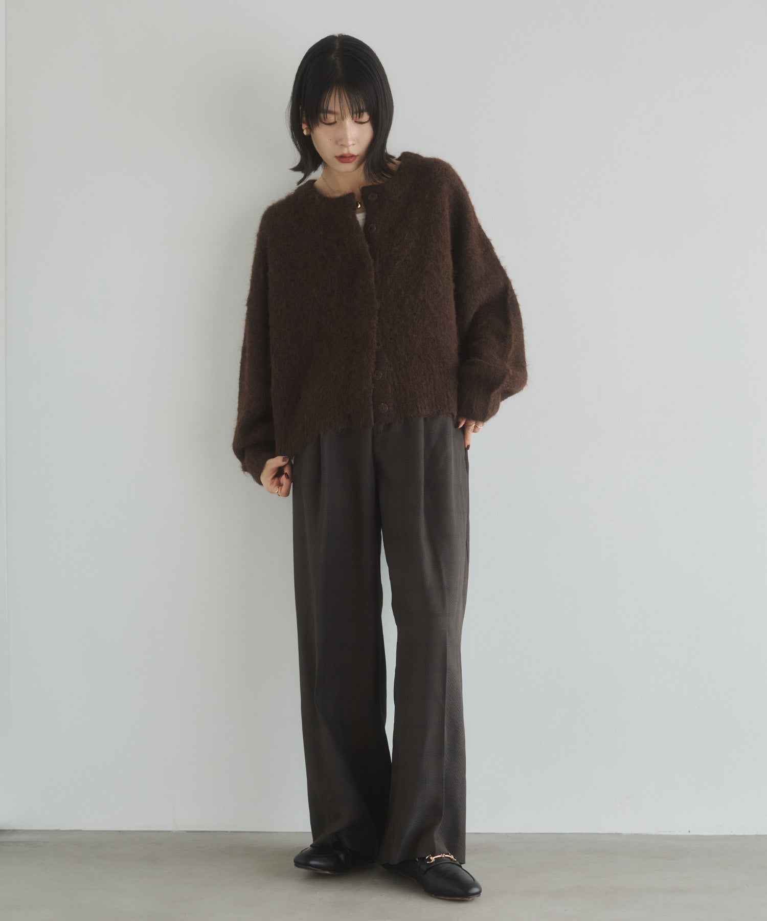 シャギー ミックスカラー起毛ニットカーディガン