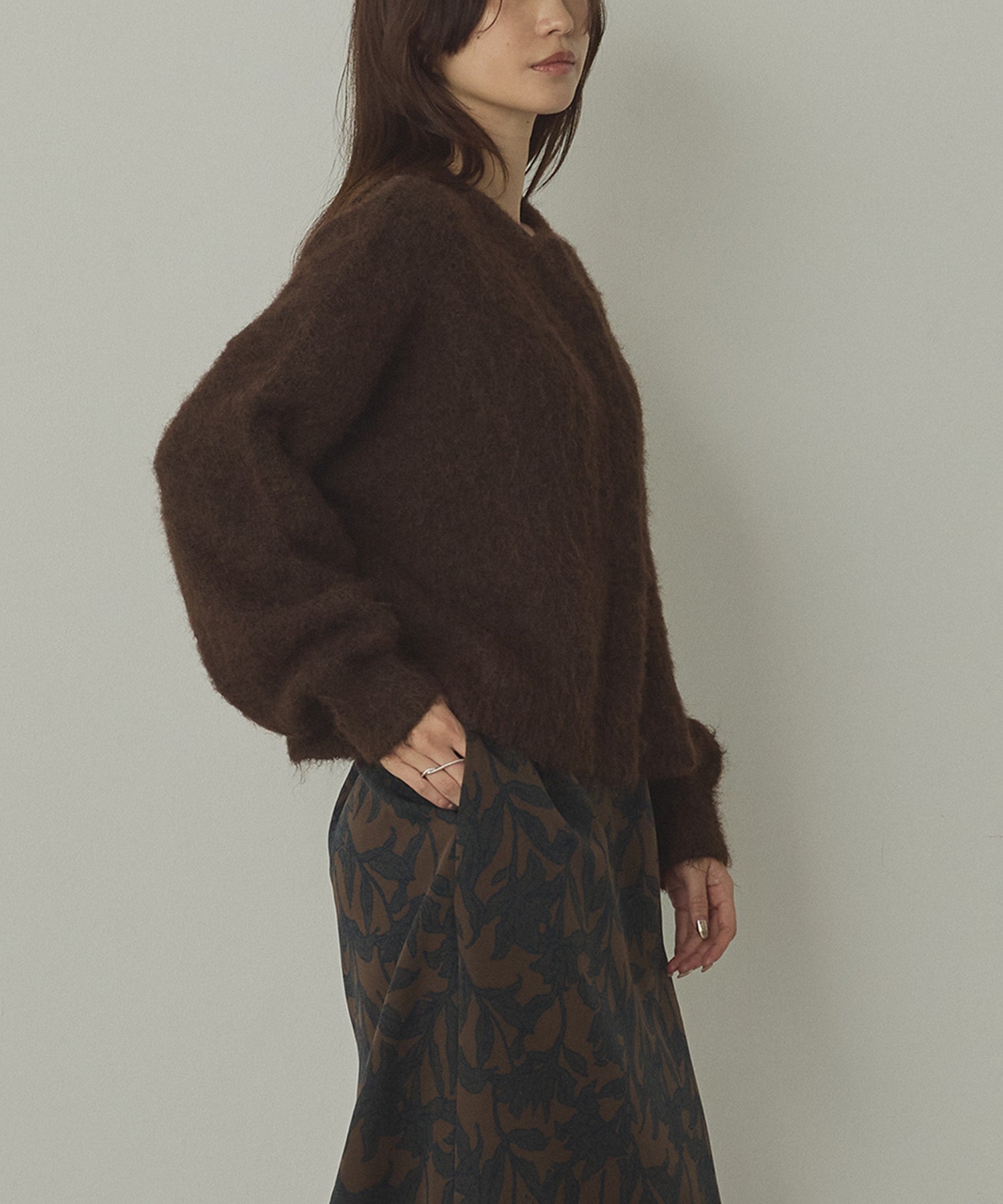 シャギー ミックスカラー起毛ニットカーディガン