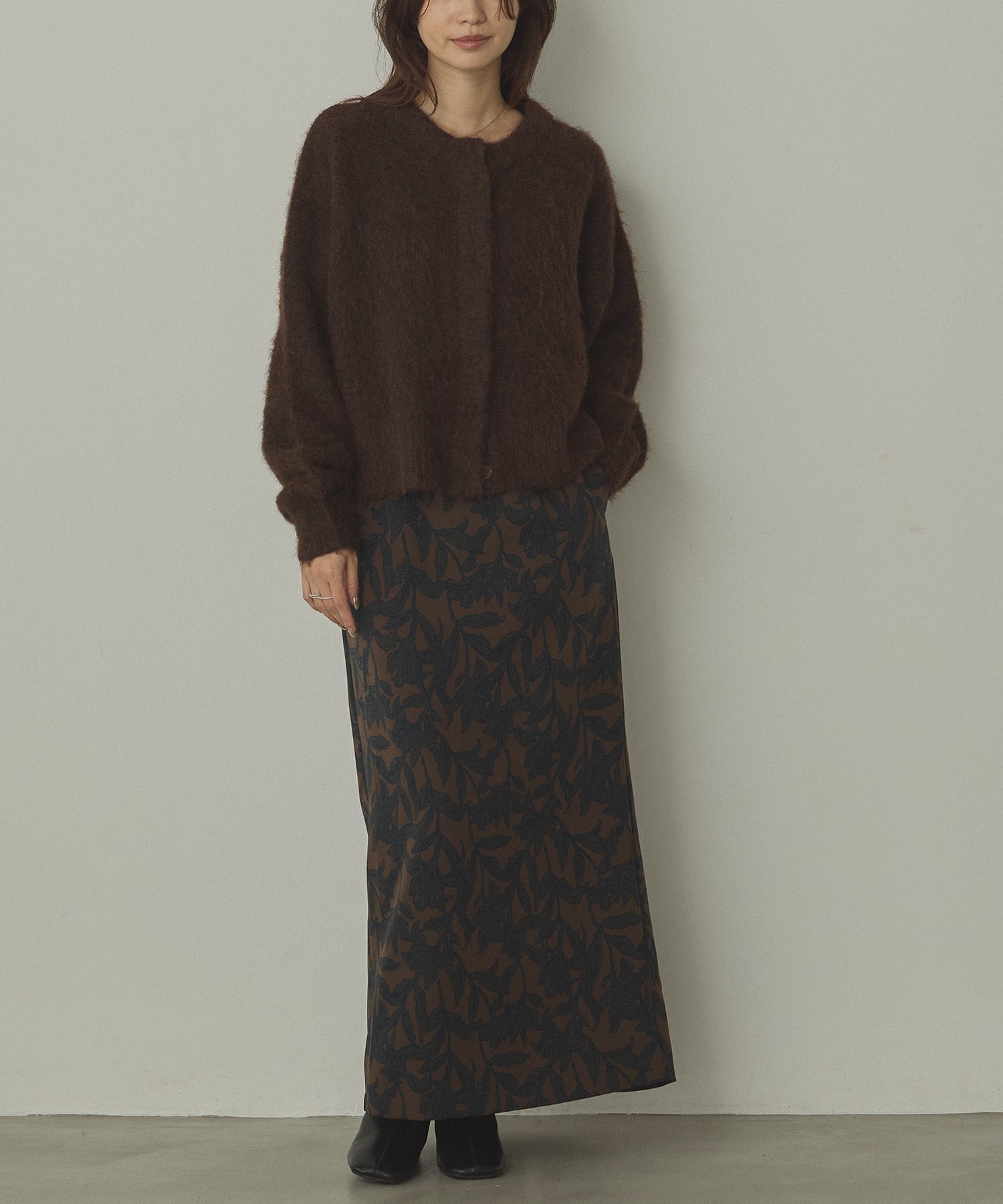 シャギー ミックスカラー起毛ニットカーディガン