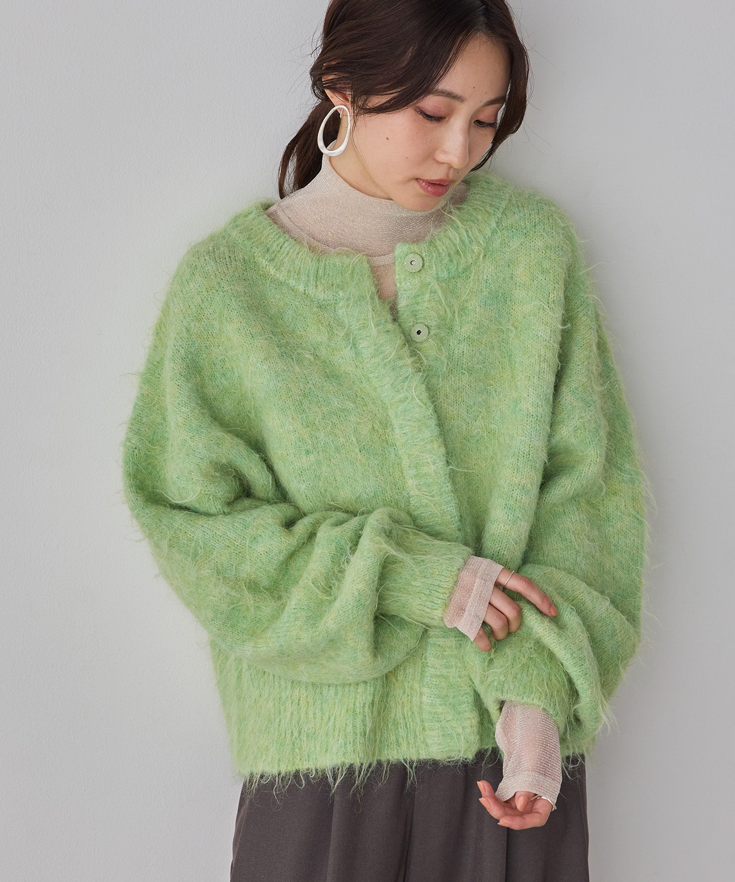 シャギー ミックスカラー起毛ニットカーディガン