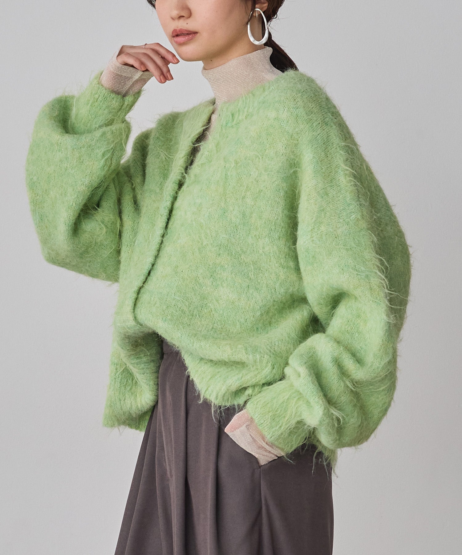 シャギー ミックスカラー起毛ニットカーディガン