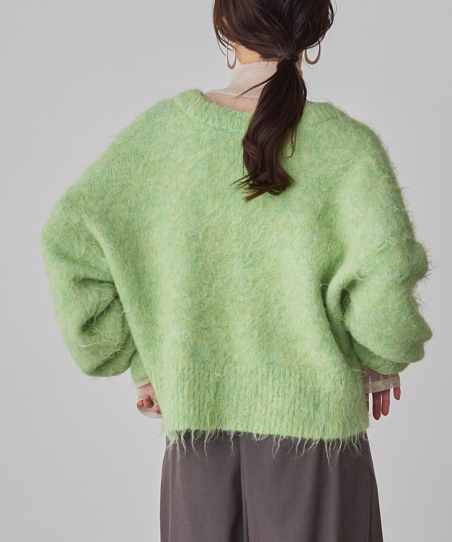 シャギー ミックスカラー起毛ニットカーディガン