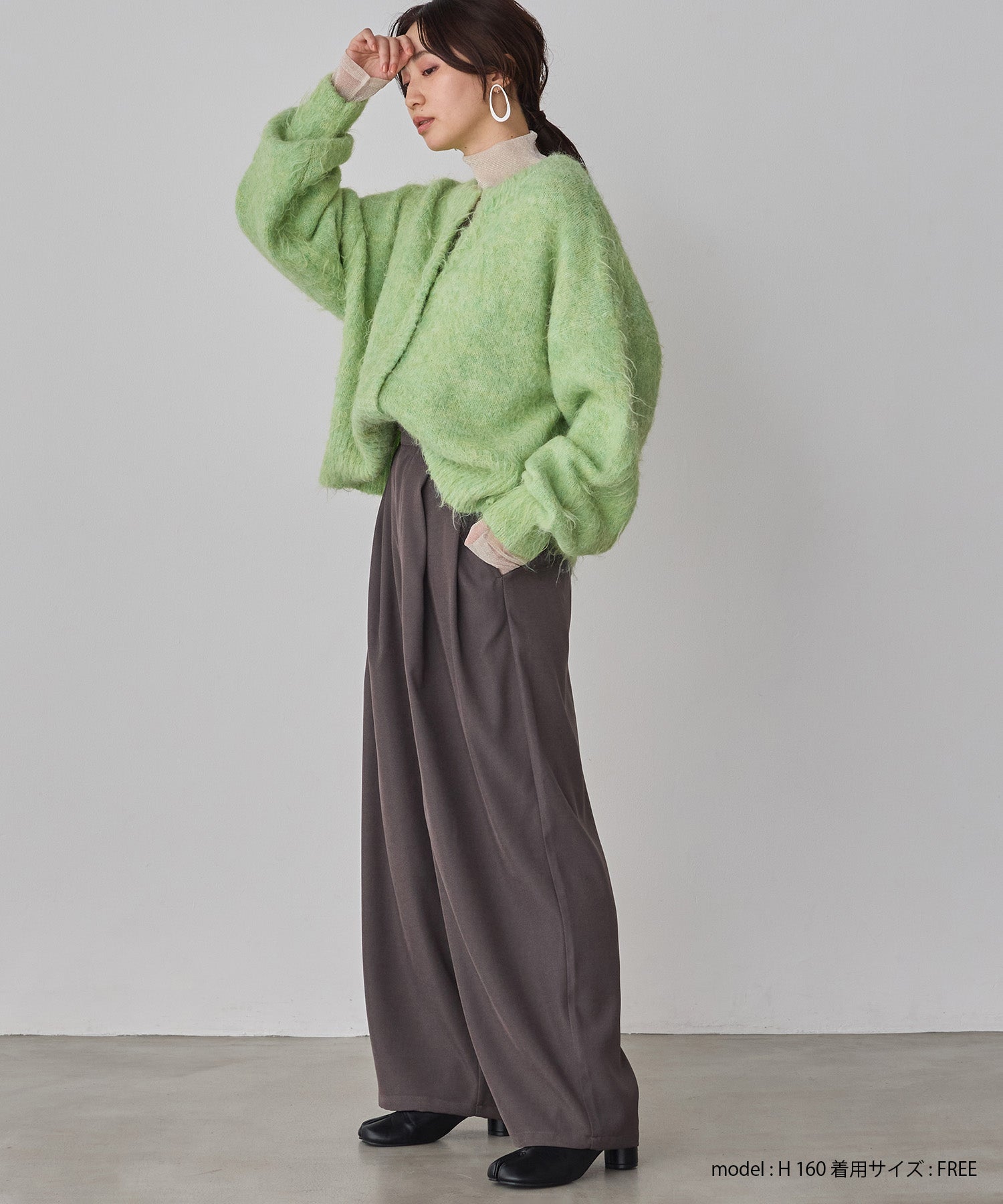 シャギー ミックスカラー起毛ニットカーディガン