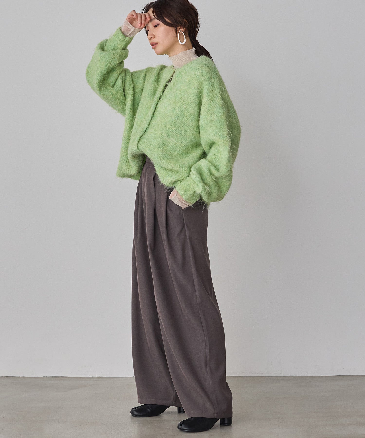 シャギー ミックスカラー起毛ニットカーディガン