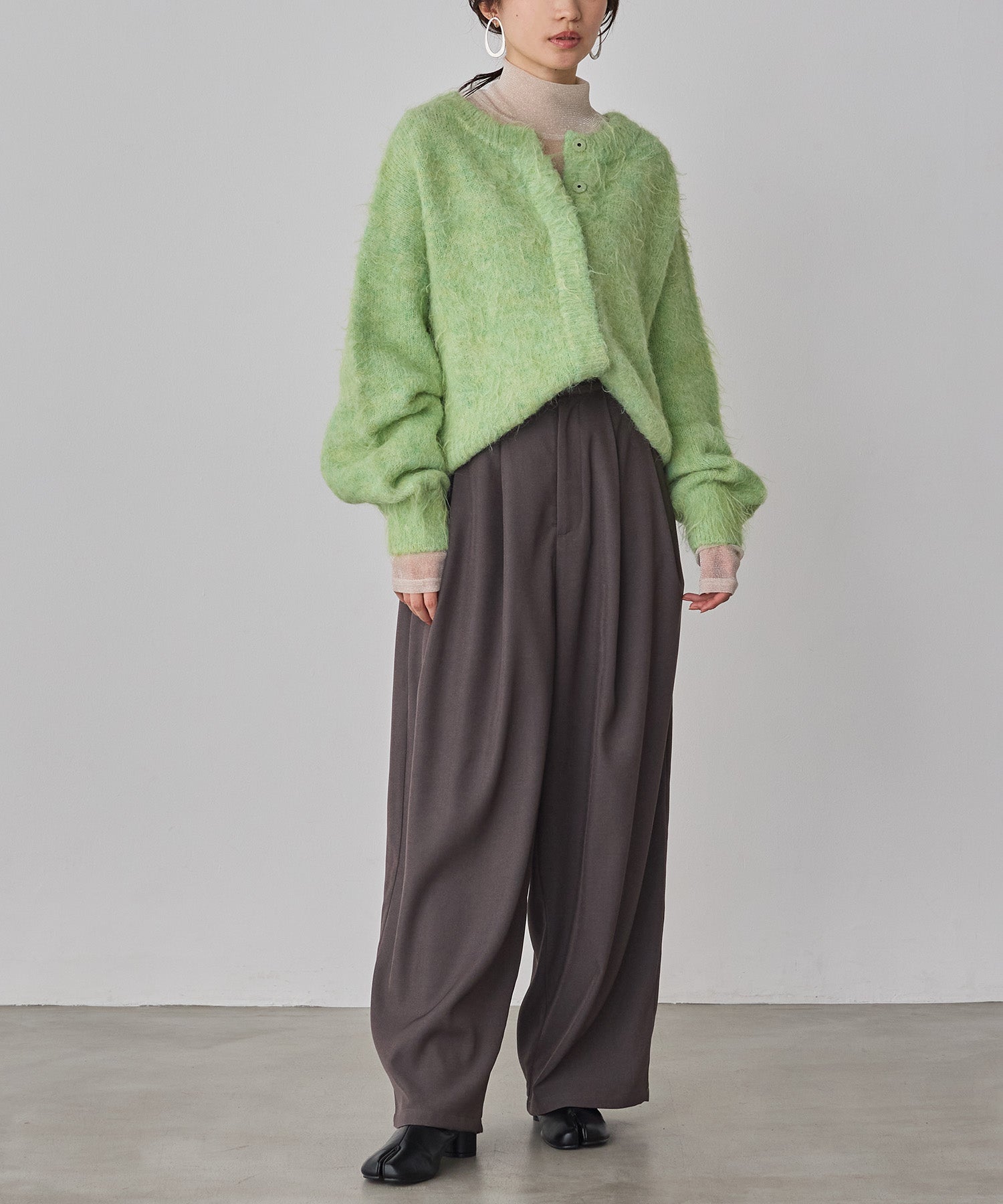 シャギー ミックスカラー起毛ニットカーディガン