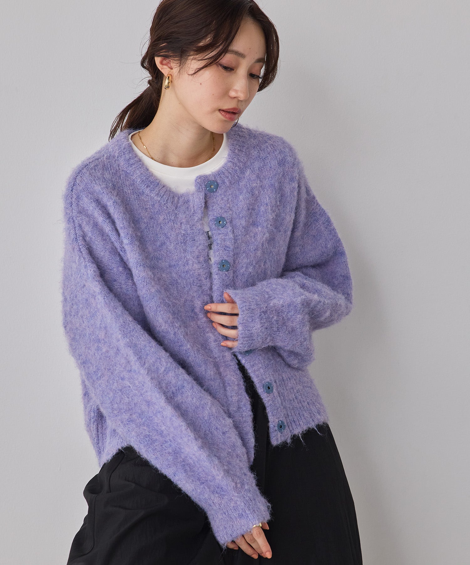 シャギー ミックスカラー起毛ニットカーディガン