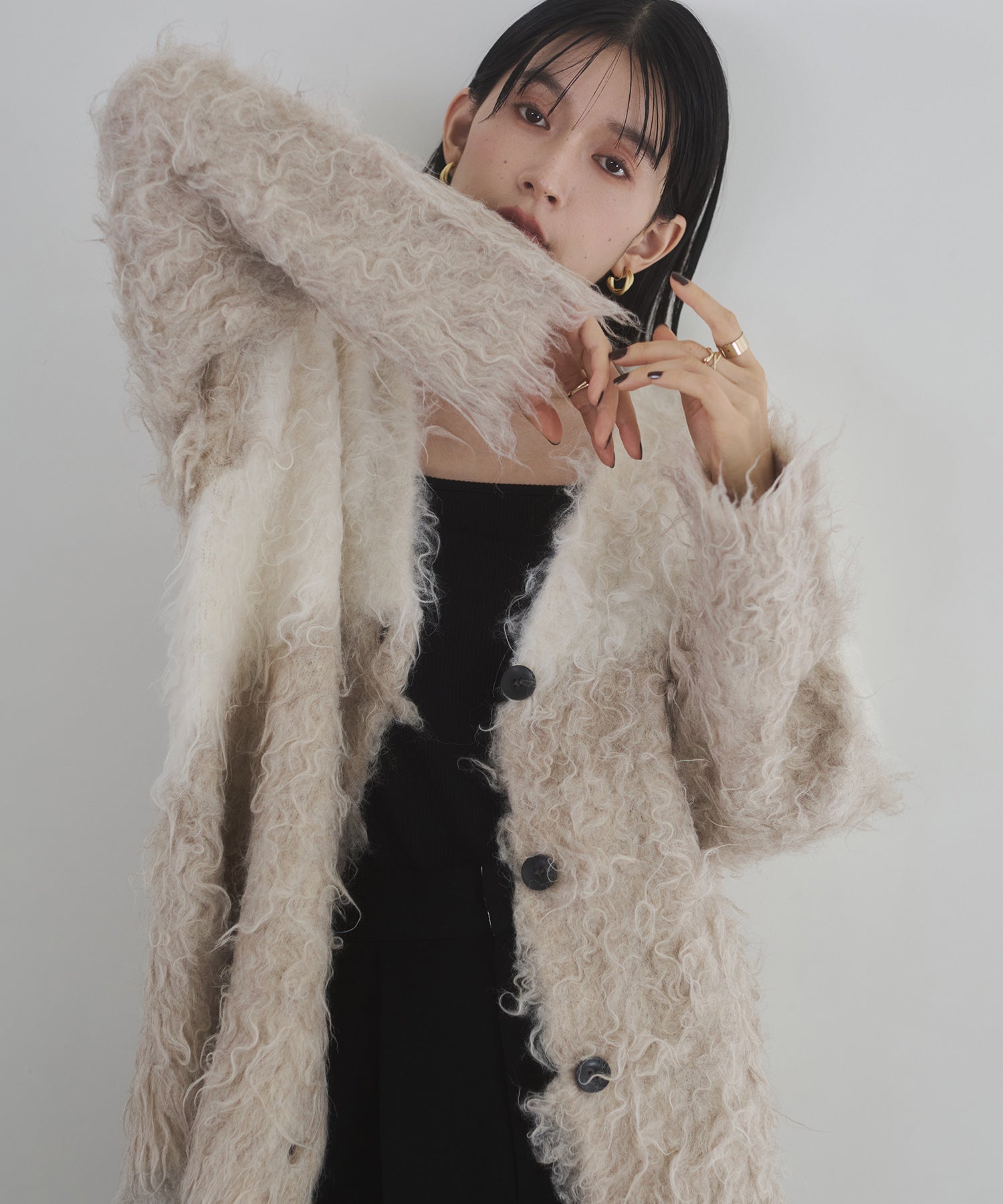 シャギー起毛 Vカーディガン