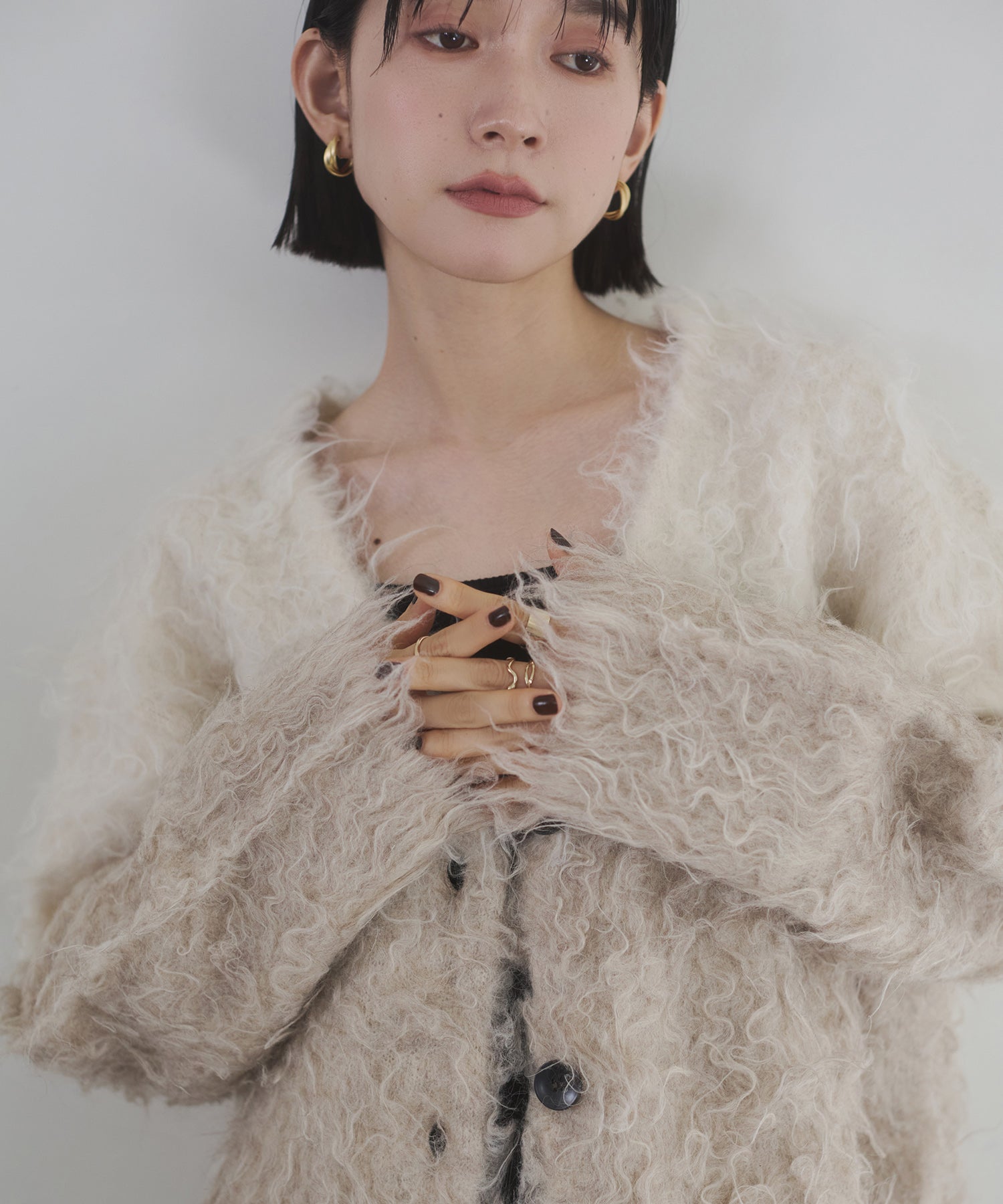 シャギー起毛 Vニットカーディガン