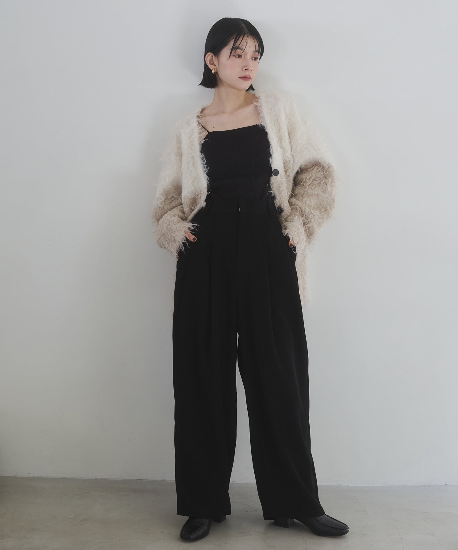 シャギー起毛 Vニットカーディガン