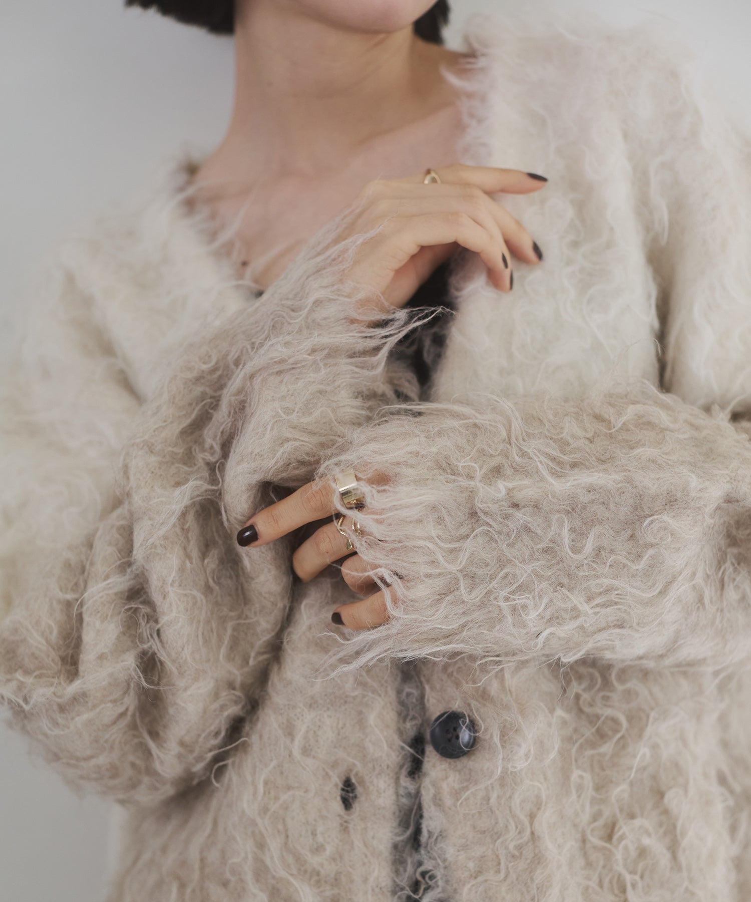 シャギー起毛 Vカーディガン