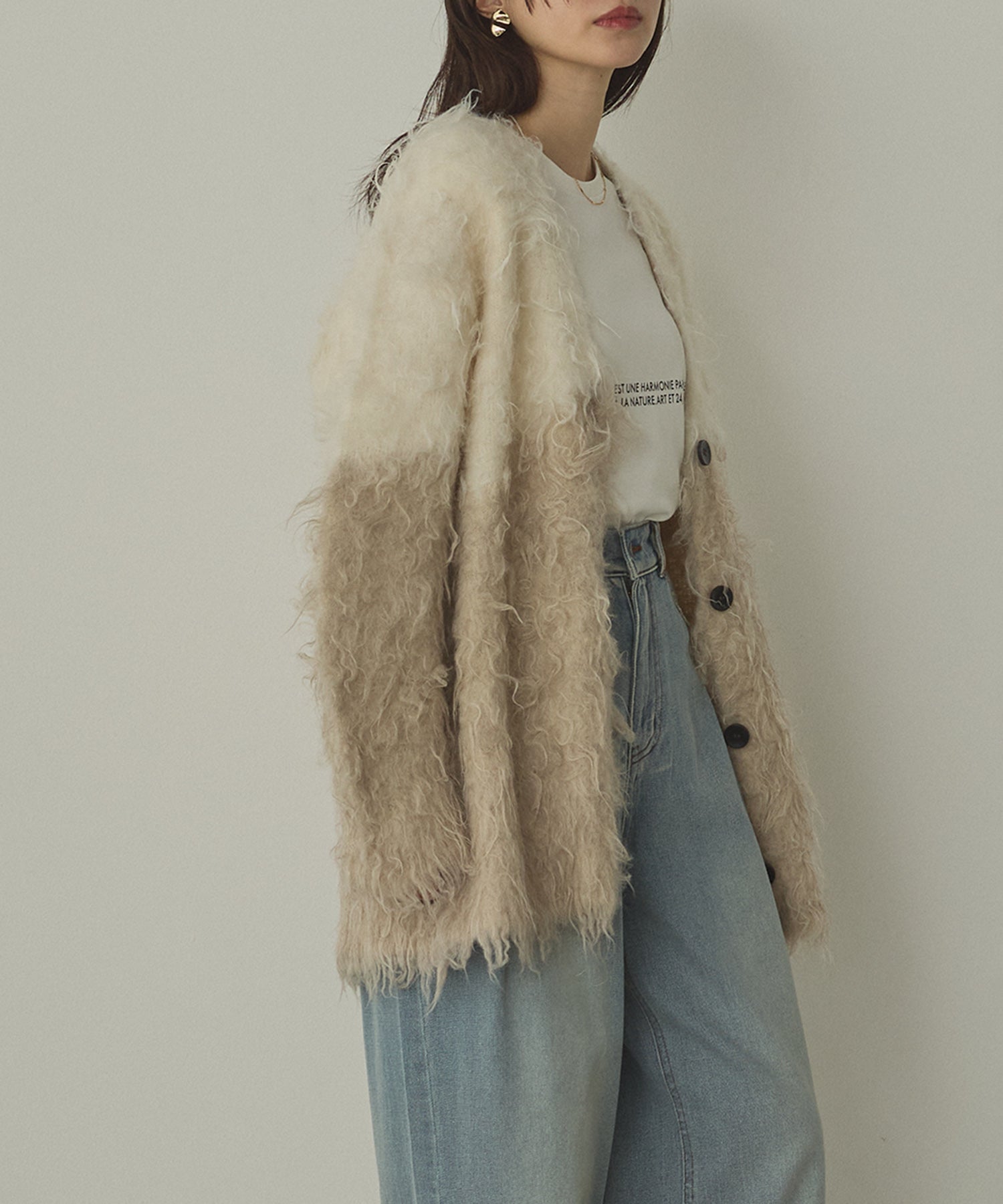 シャギー起毛 Vカーディガン