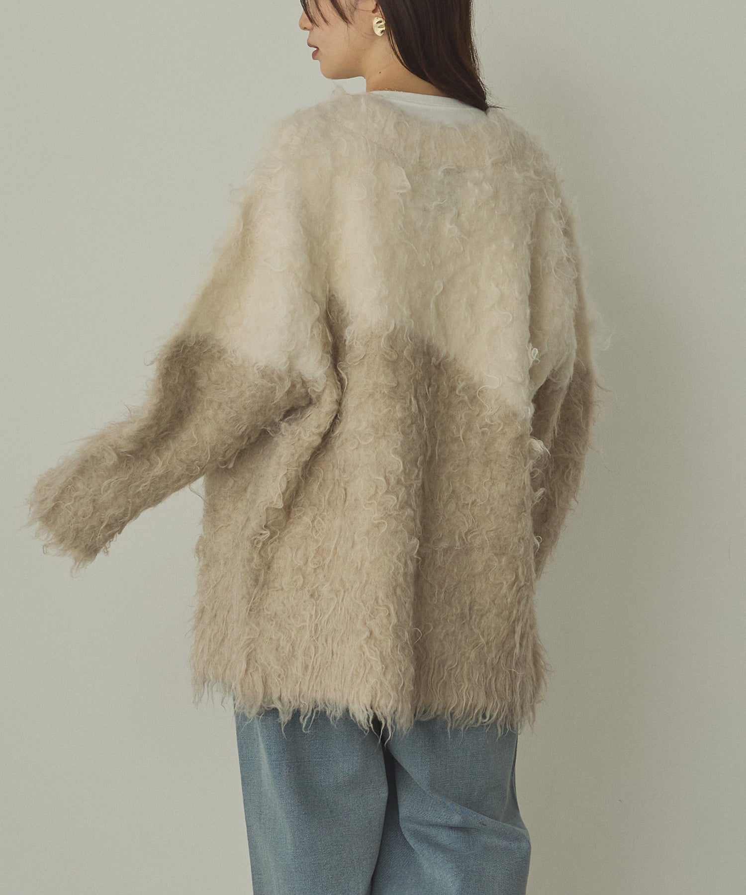 シャギー起毛 Vニットカーディガン