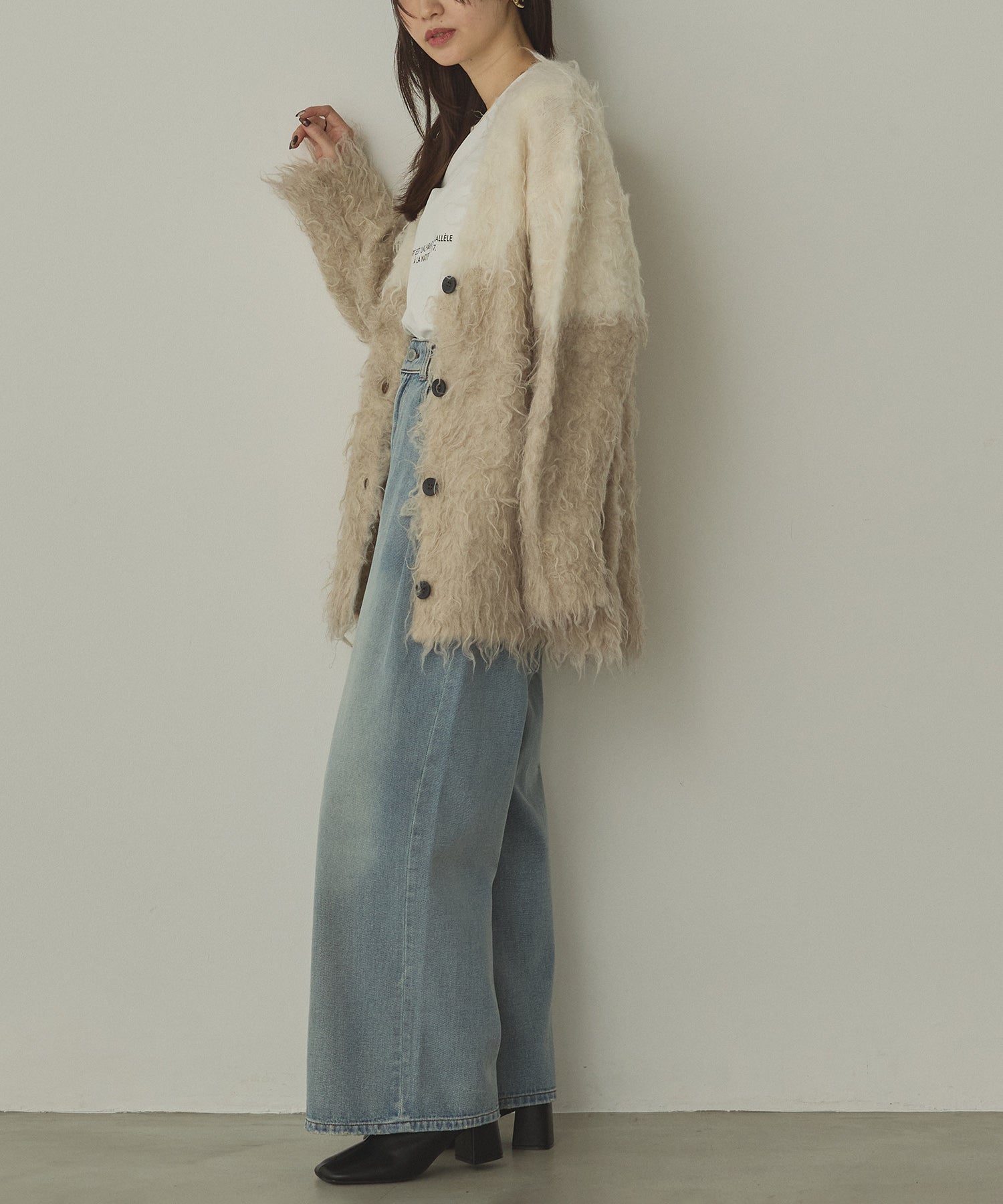 シャギー起毛 Vニットカーディガン