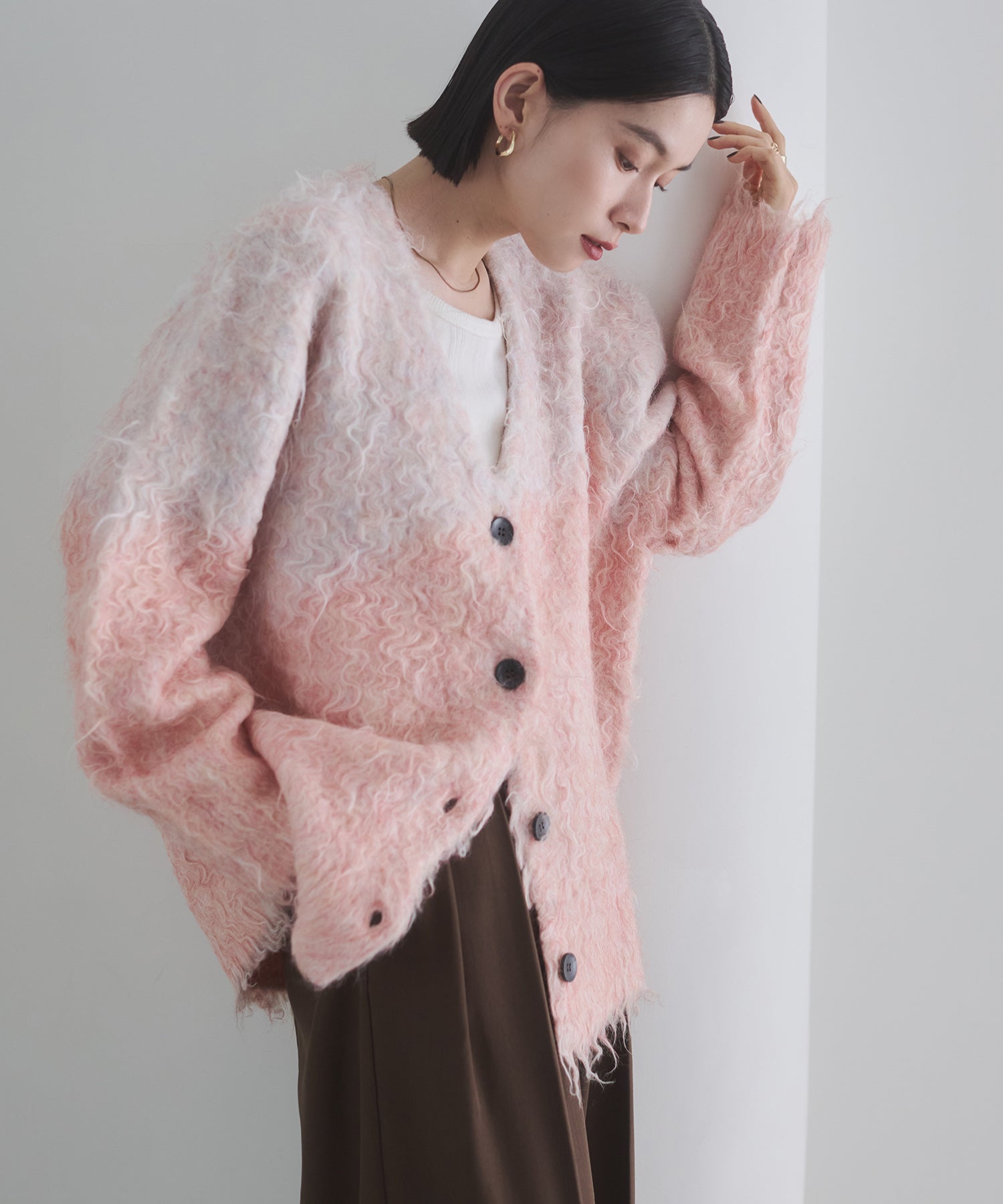 シャギー起毛 Vニットカーディガン