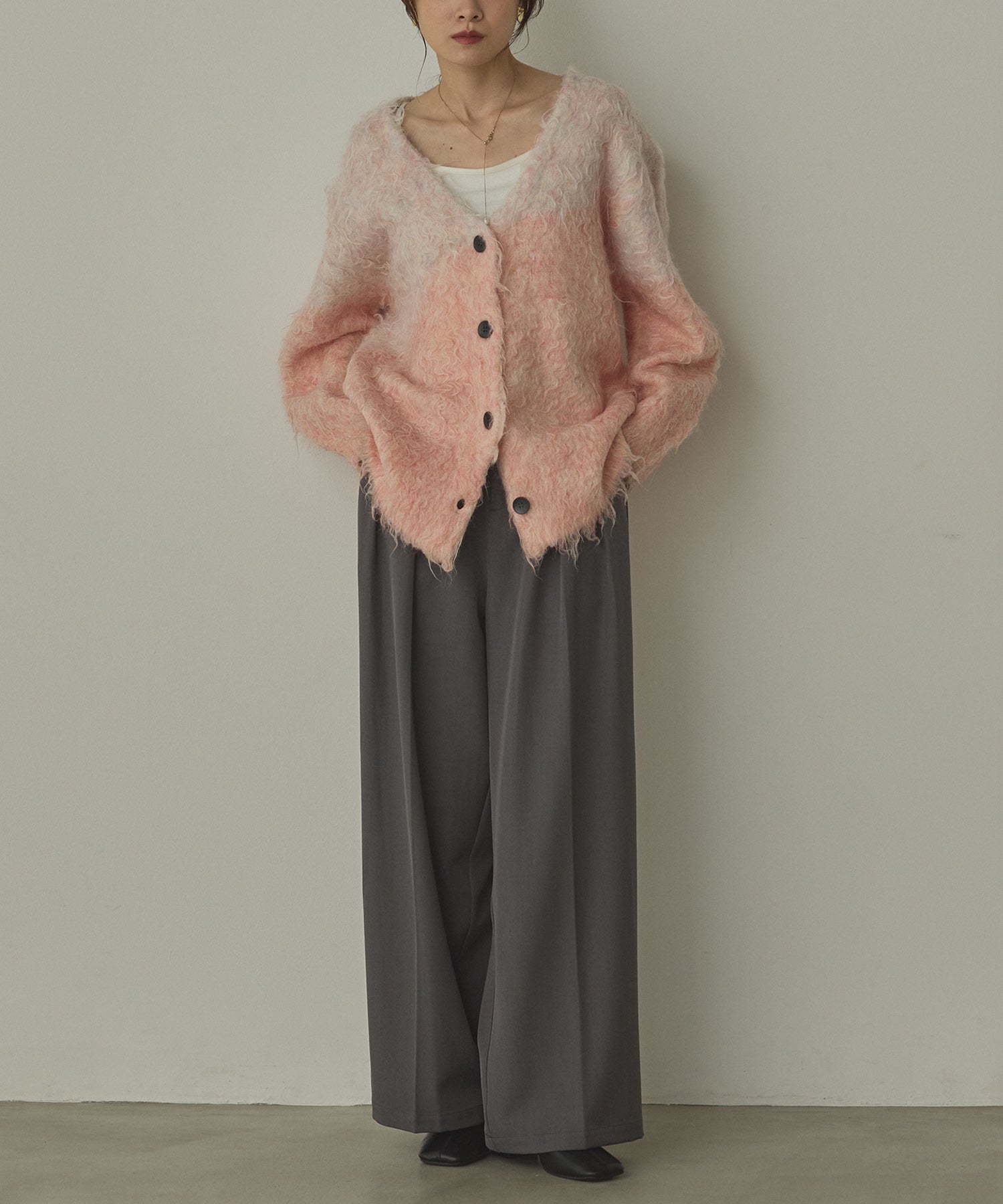 シャギー起毛 Vニットカーディガン