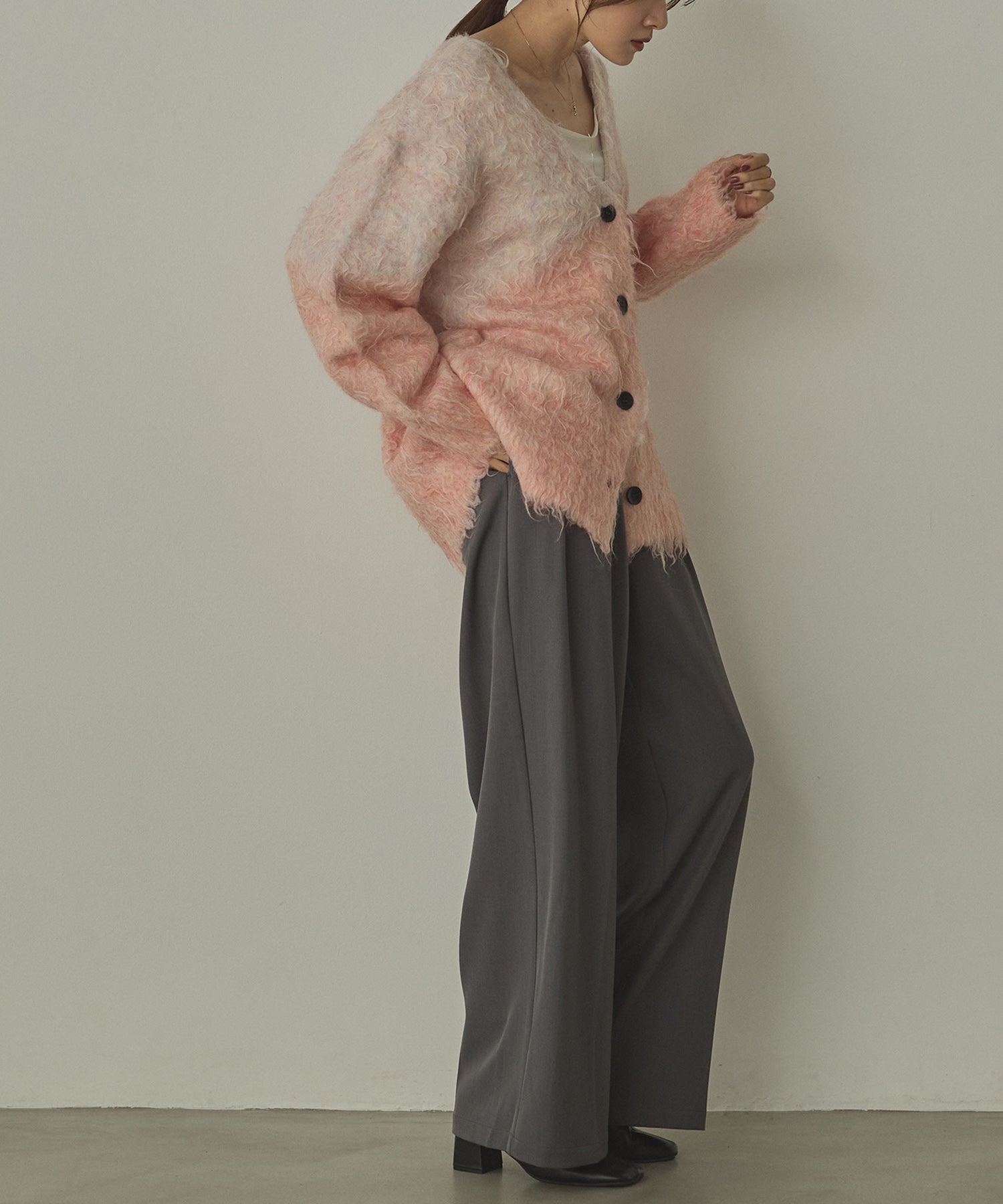 シャギー起毛 Vニットカーディガン