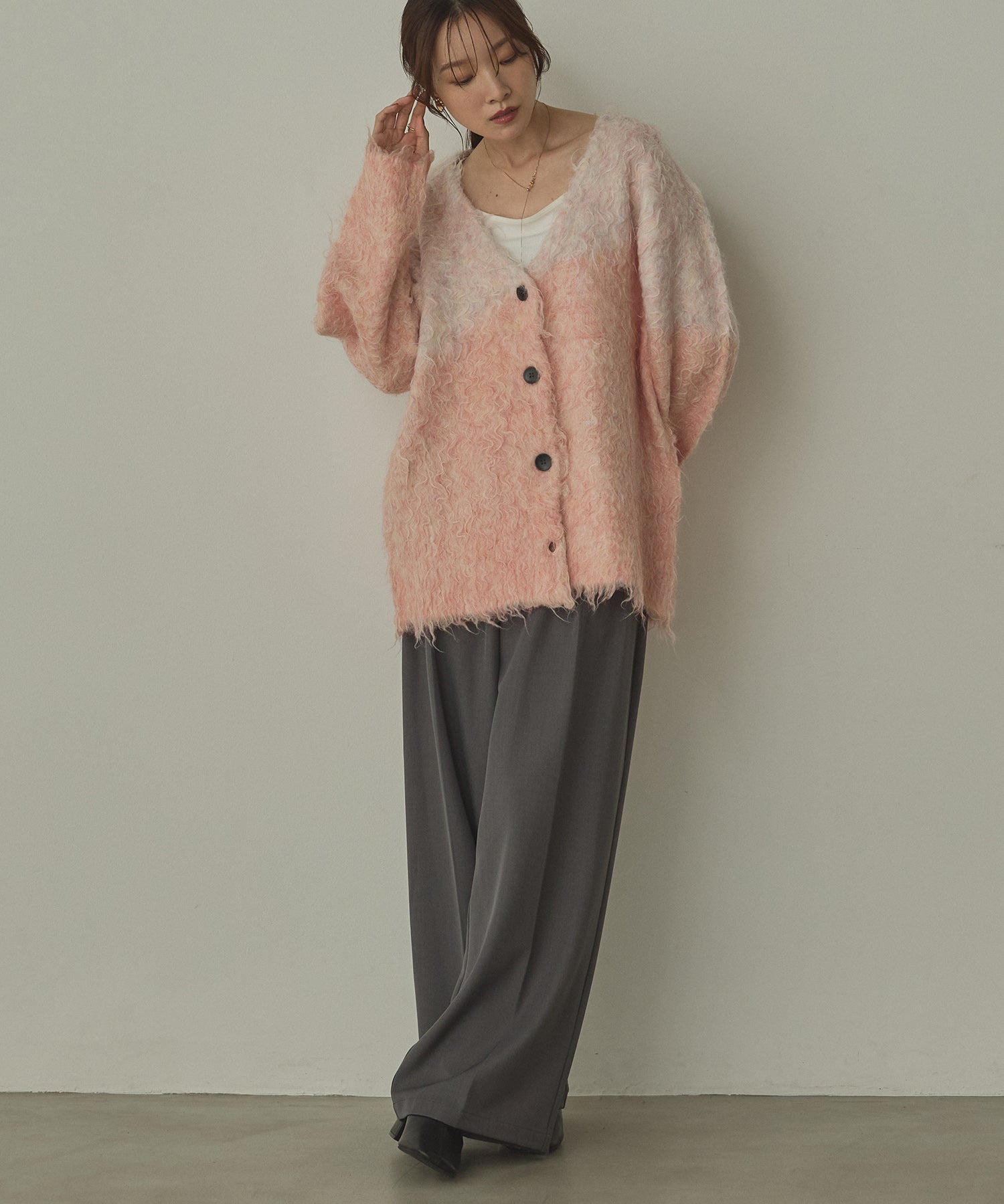 シャギー起毛 Vニットカーディガン