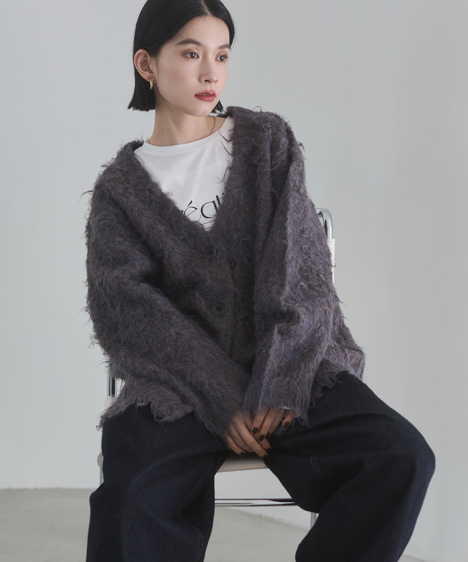 シャギー起毛 Vニットカーディガン