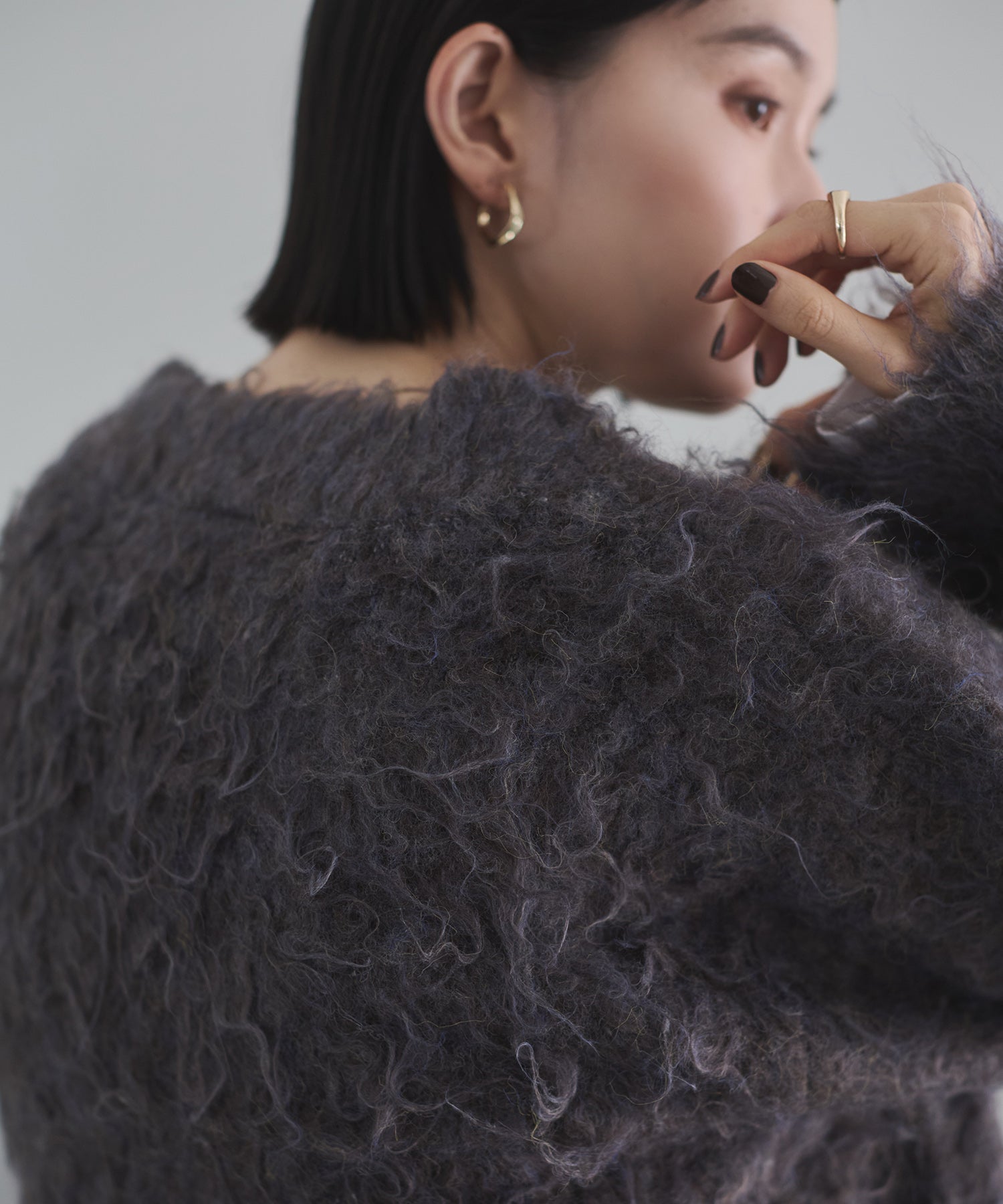 シャギー起毛 Vニットカーディガン