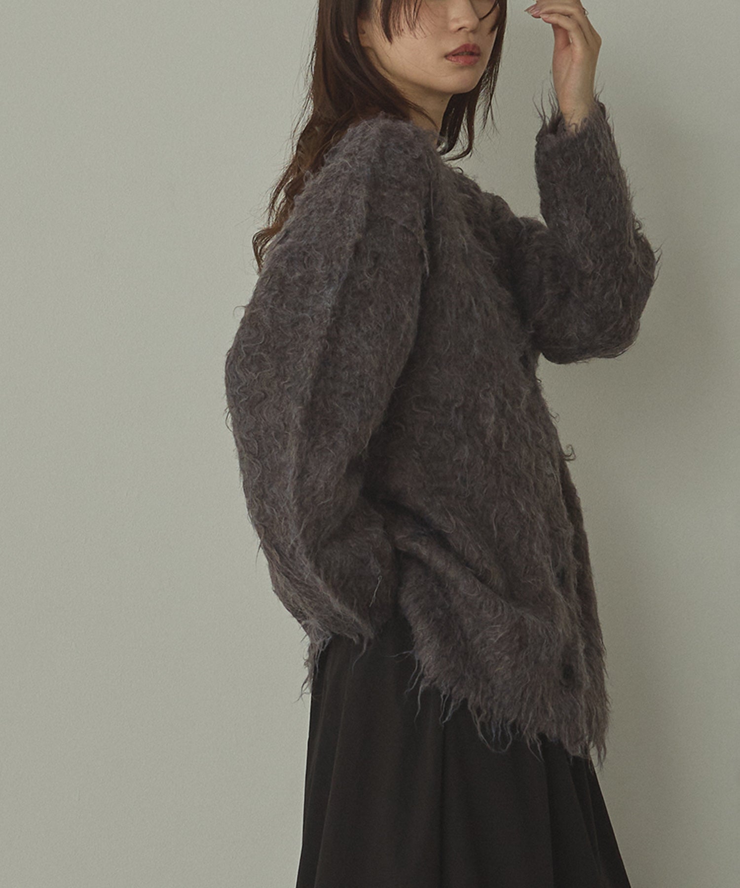 シャギー起毛 Vニットカーディガン