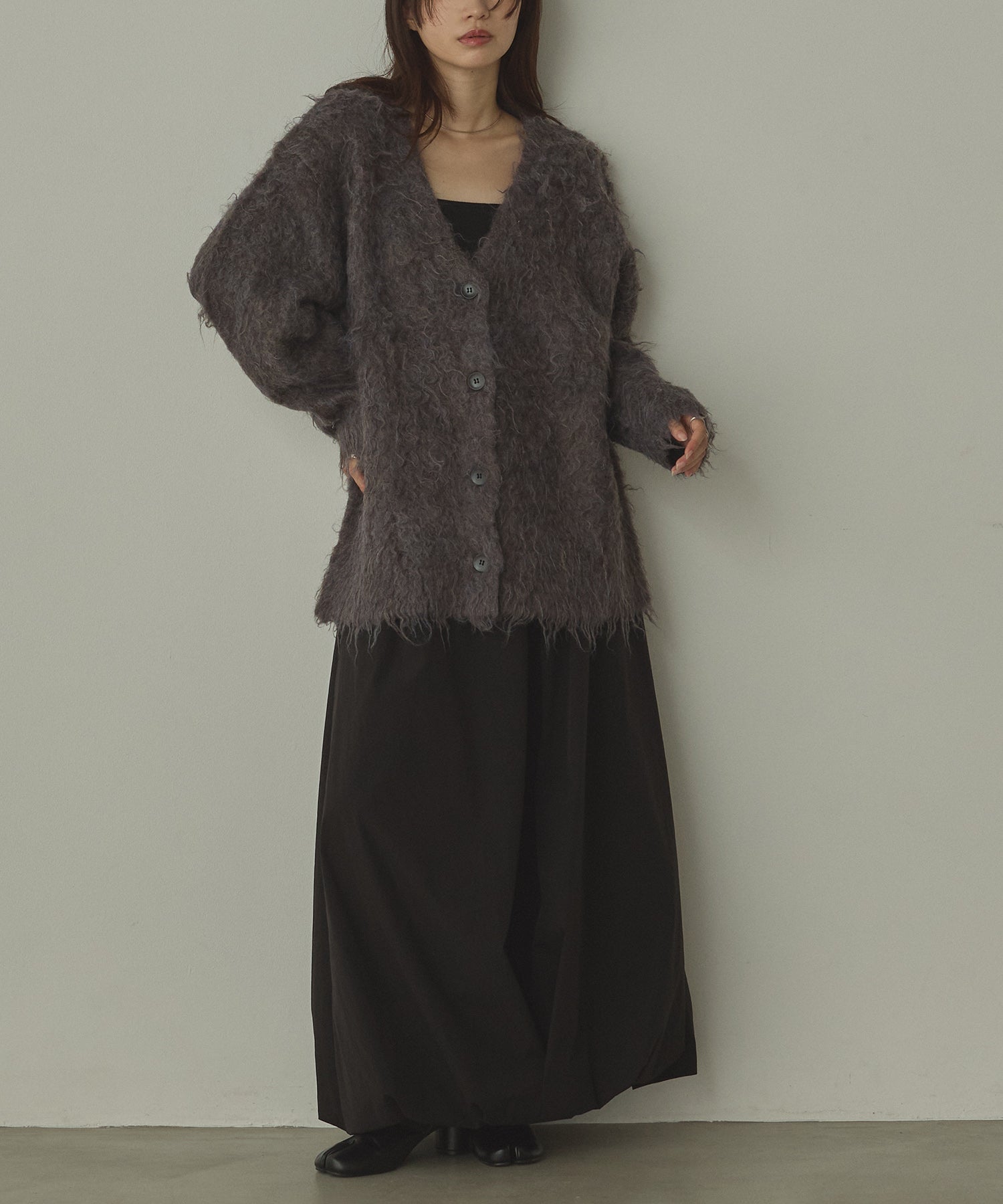 シャギー起毛 Vニットカーディガン