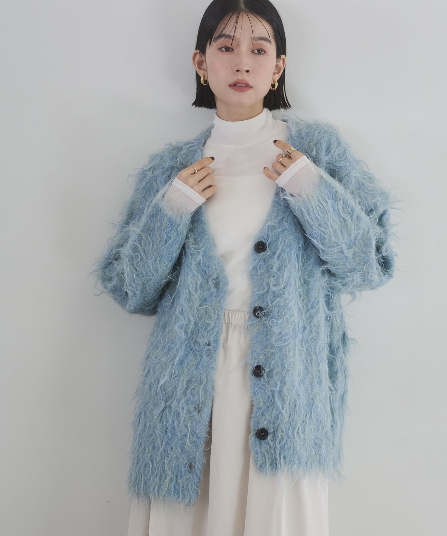 シャギー起毛 Vニットカーディガン