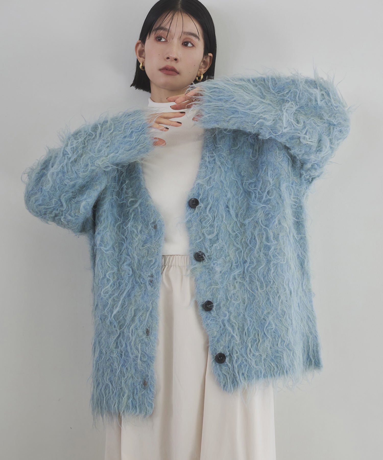 シャギー起毛 Vニットカーディガン