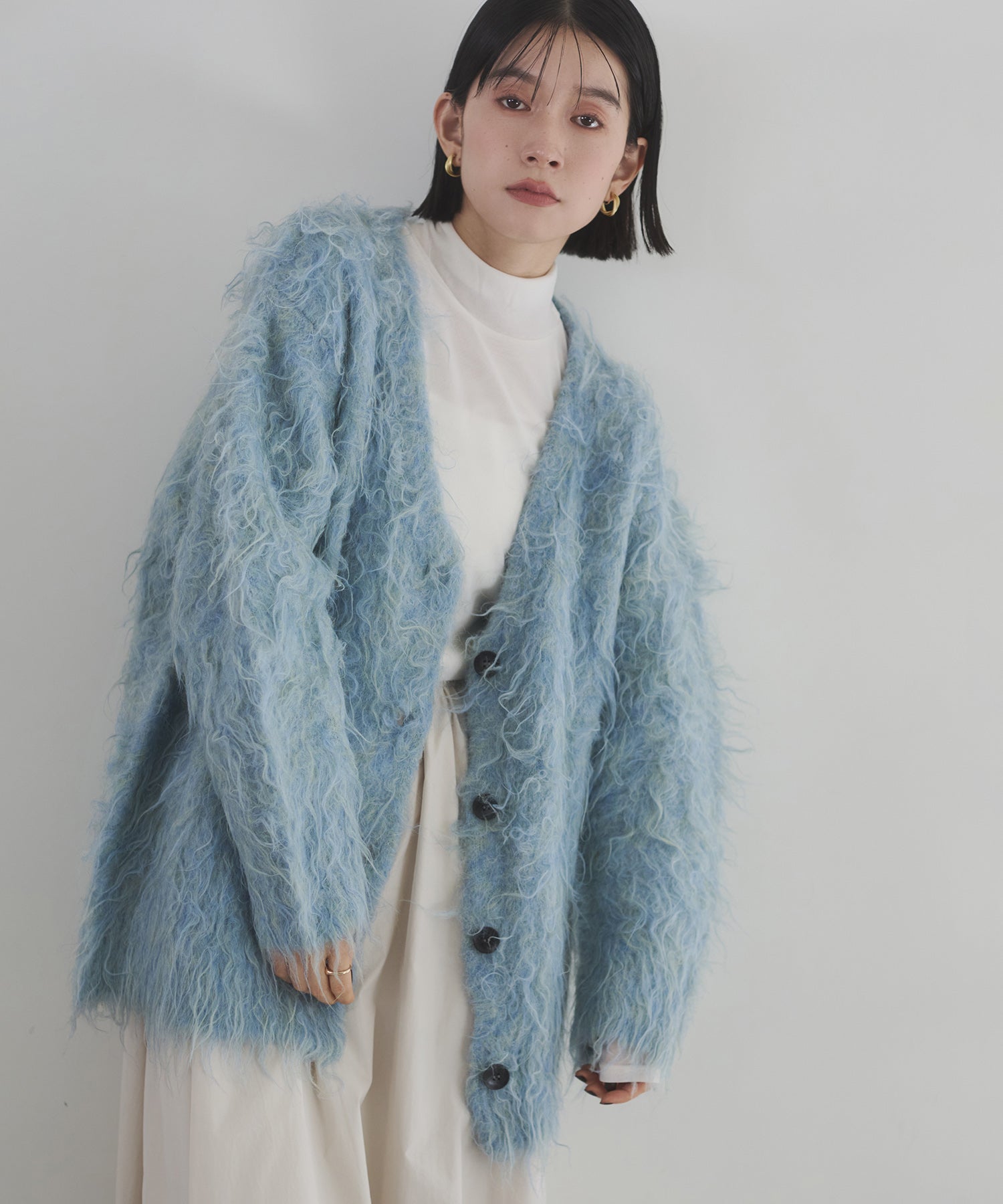 シャギー起毛 Vカーディガン