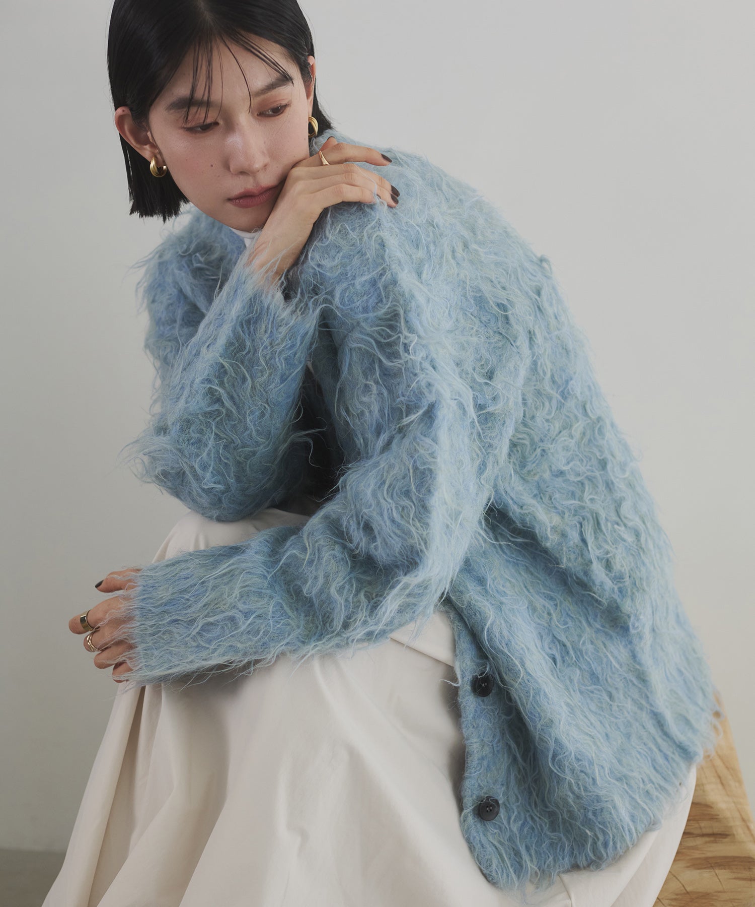 シャギー起毛 Vカーディガン