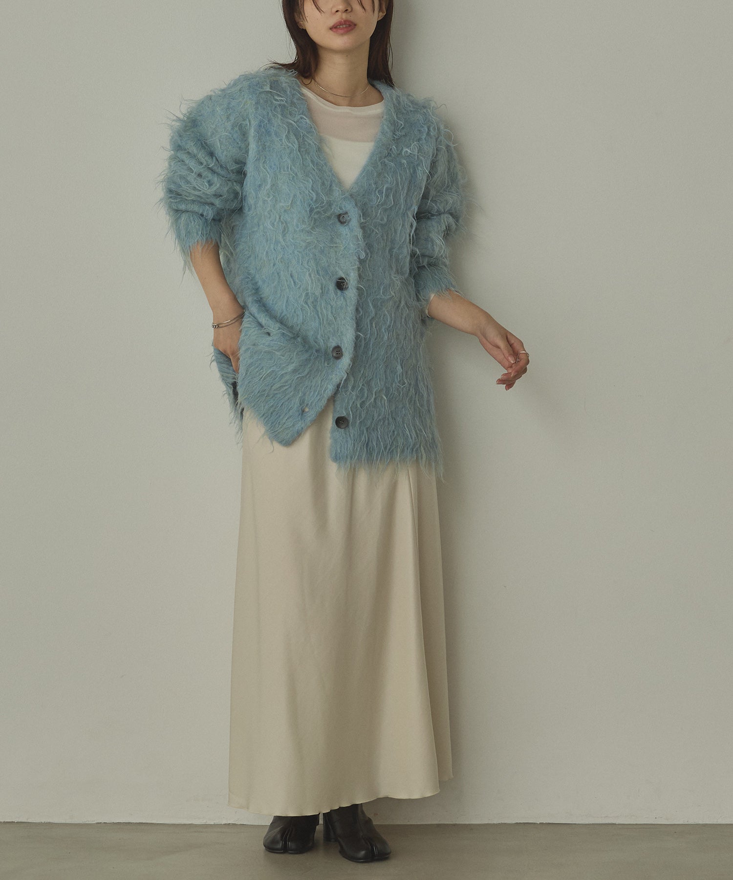 シャギー起毛 Vニットカーディガン
