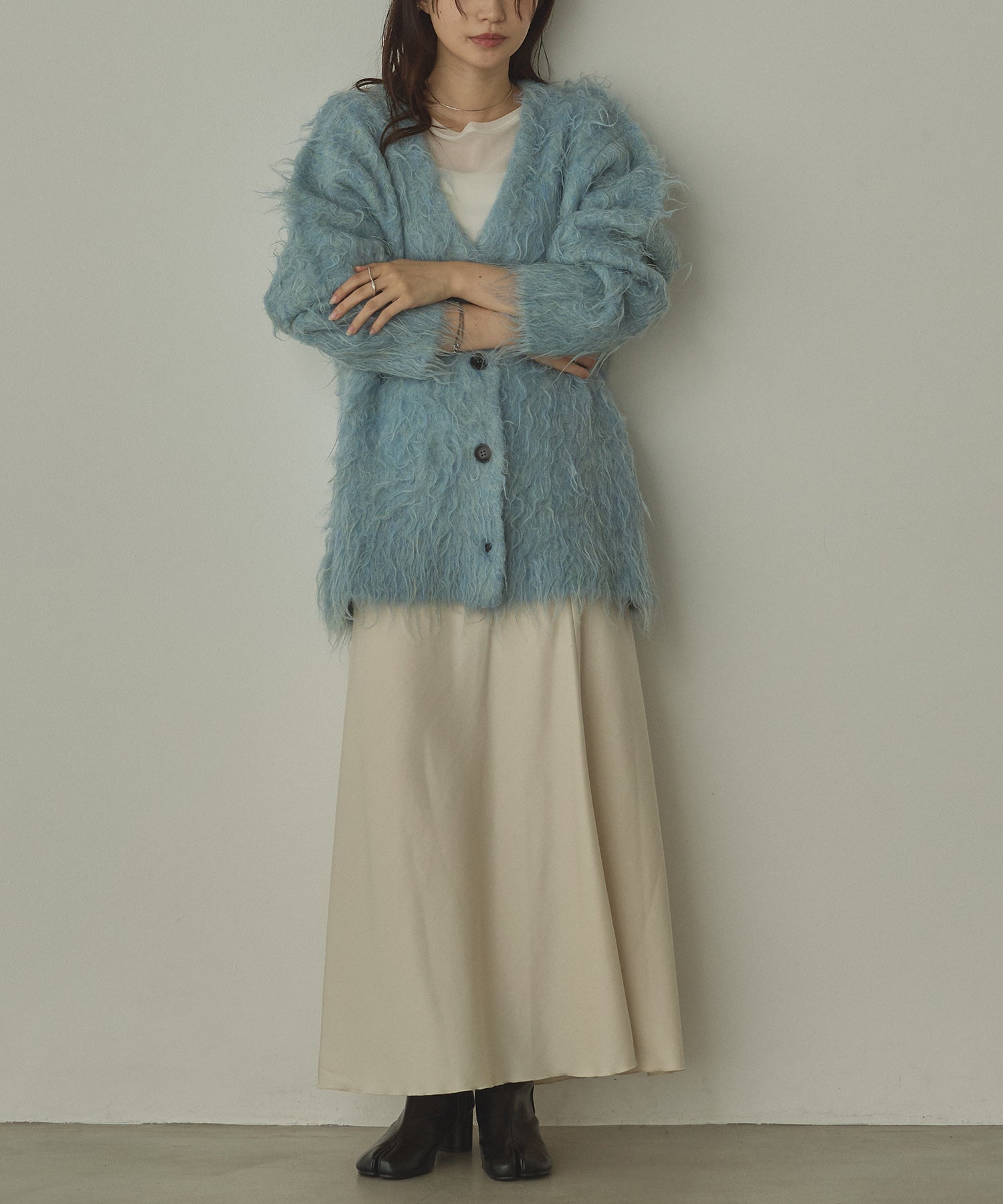 シャギー起毛 Vニットカーディガン