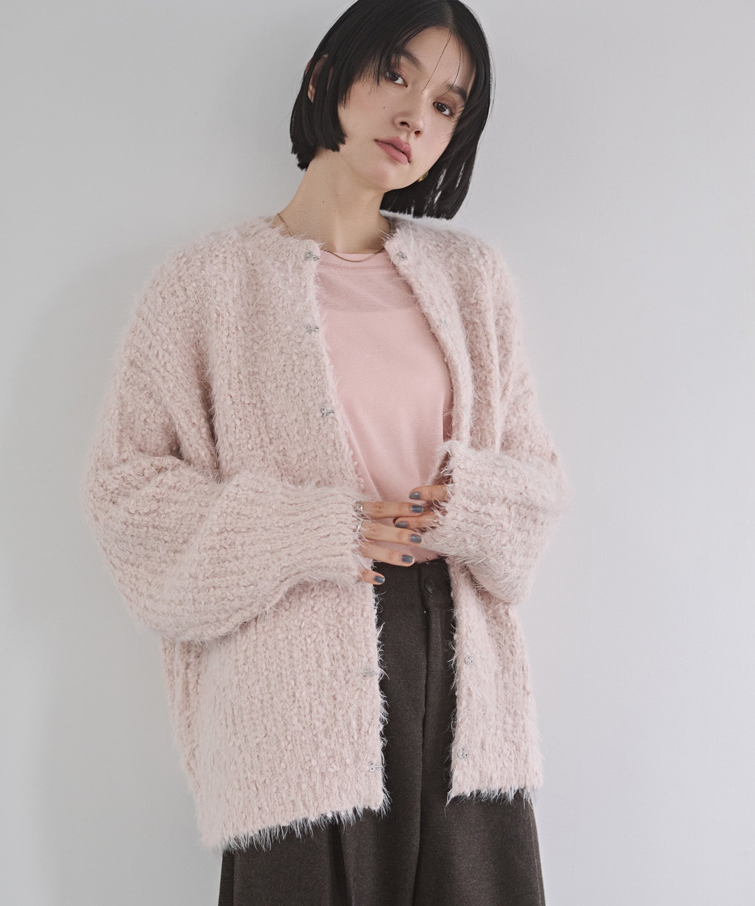 シャギー ニットカーディガン