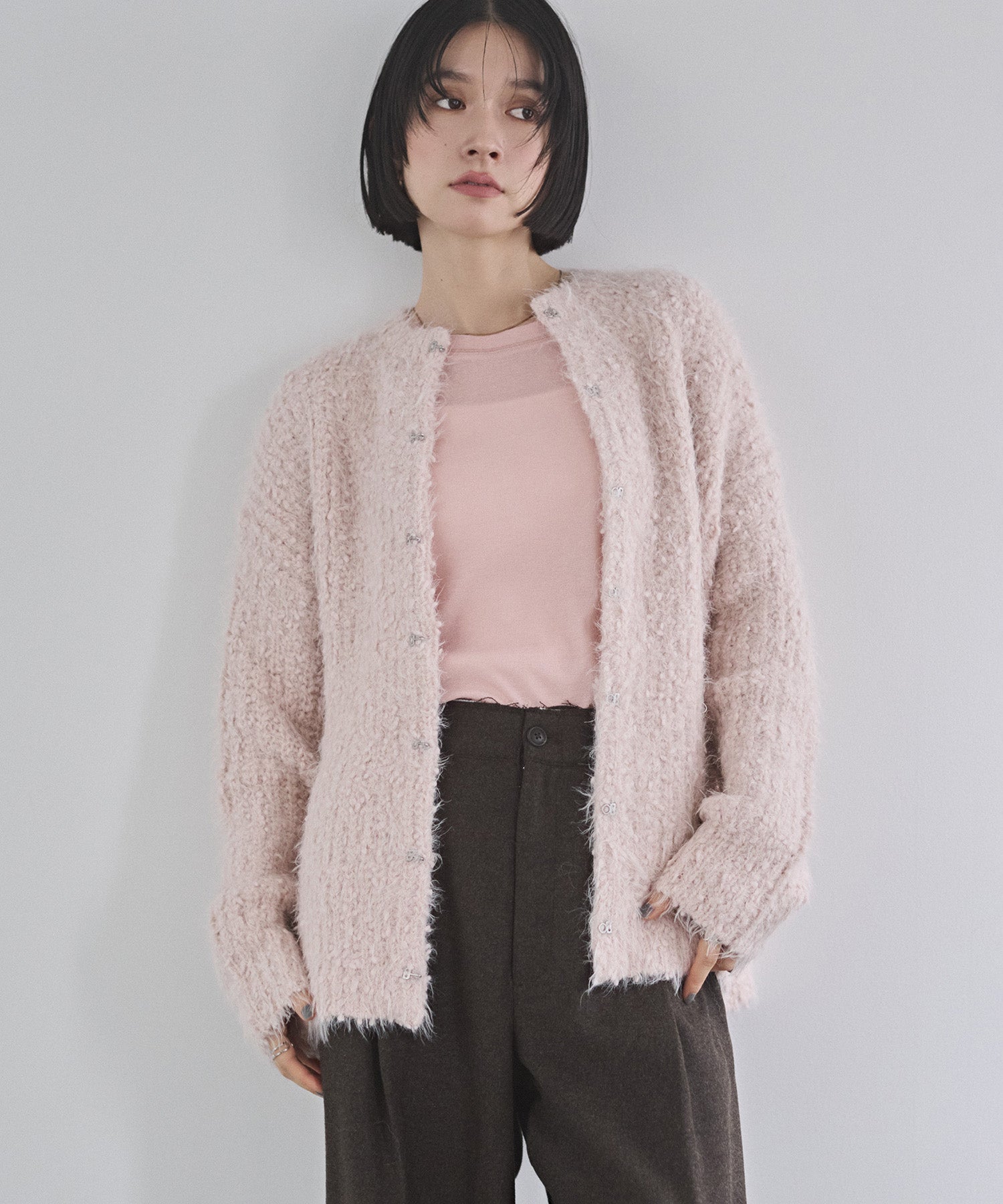 シャギー ニットカーディガン