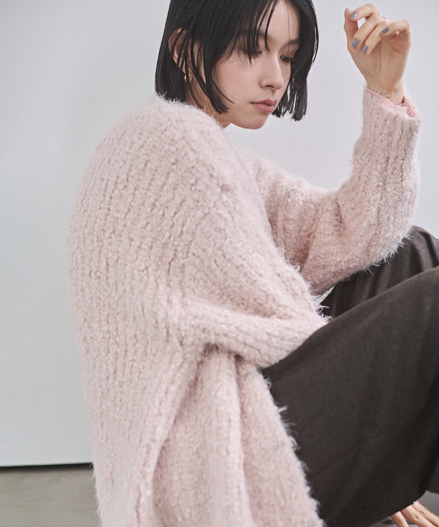 シャギー ニットカーディガン