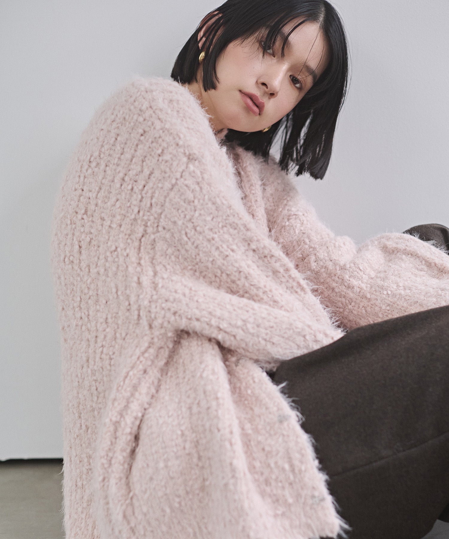 シャギー ニットカーディガン