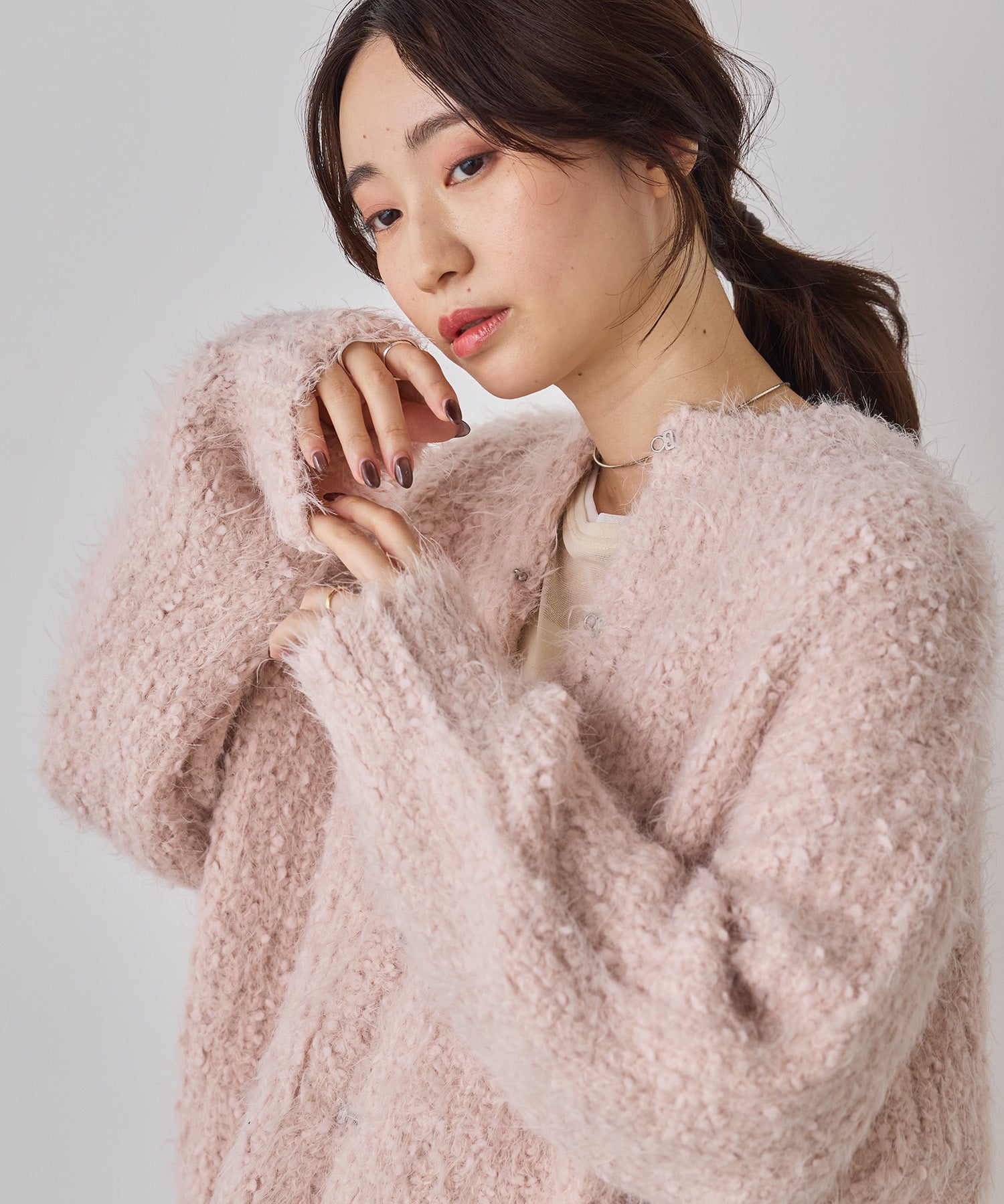 シャギー ニットカーディガン