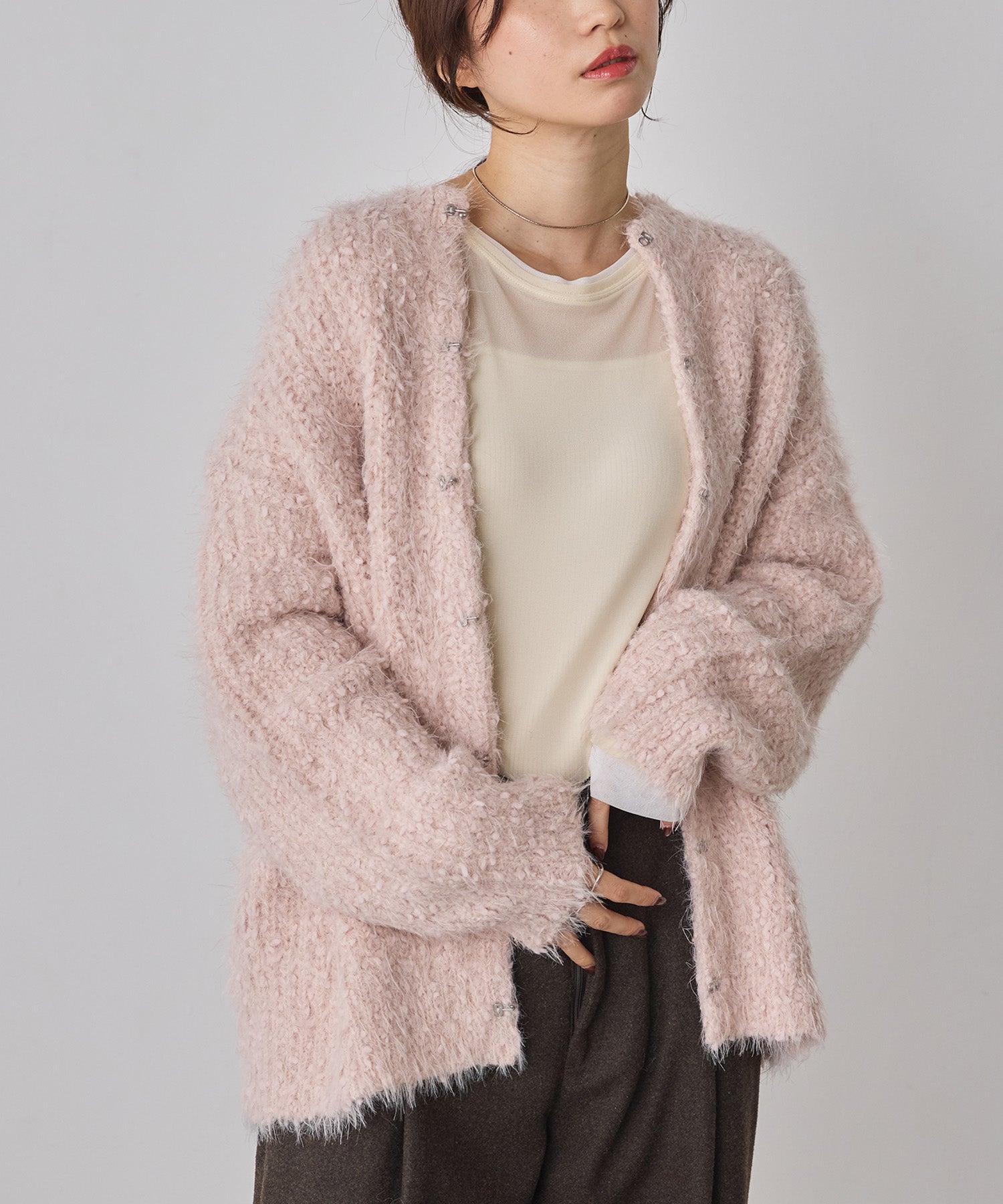 シャギー ニットカーディガン