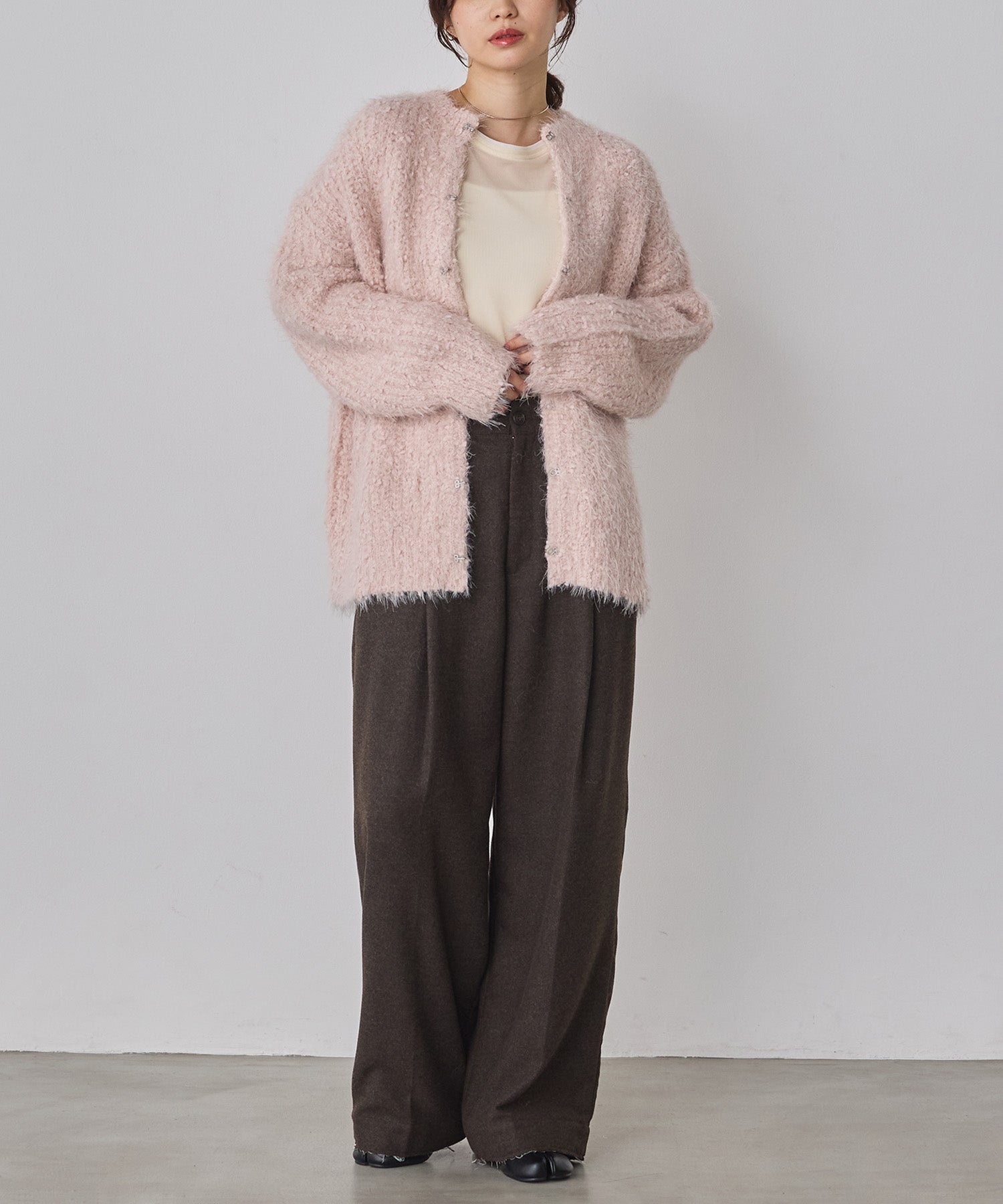 シャギー ニットカーディガン