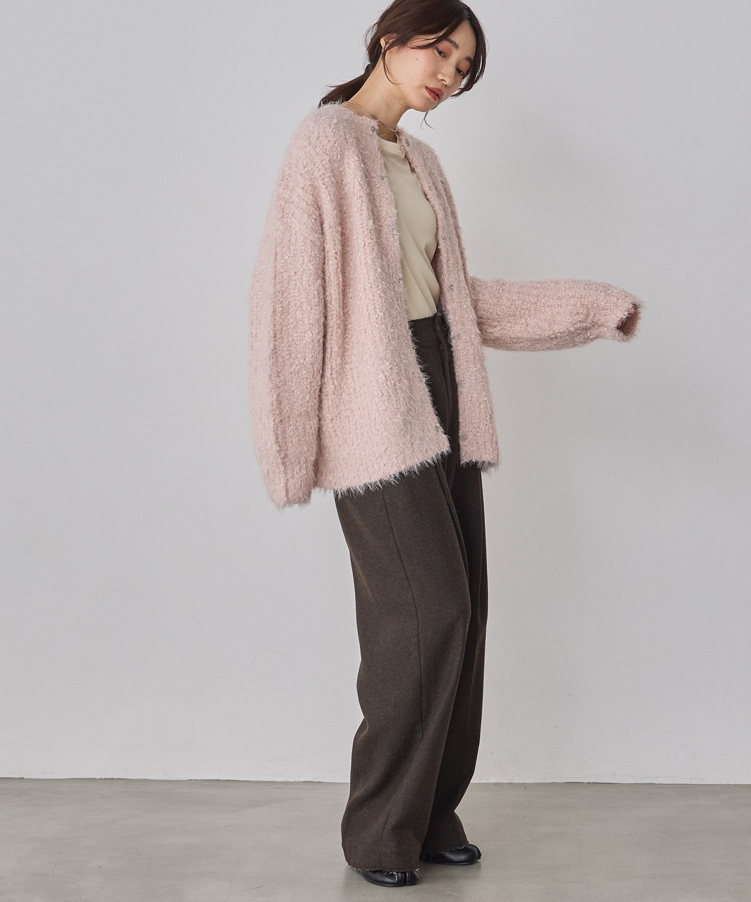 シャギー ニットカーディガン