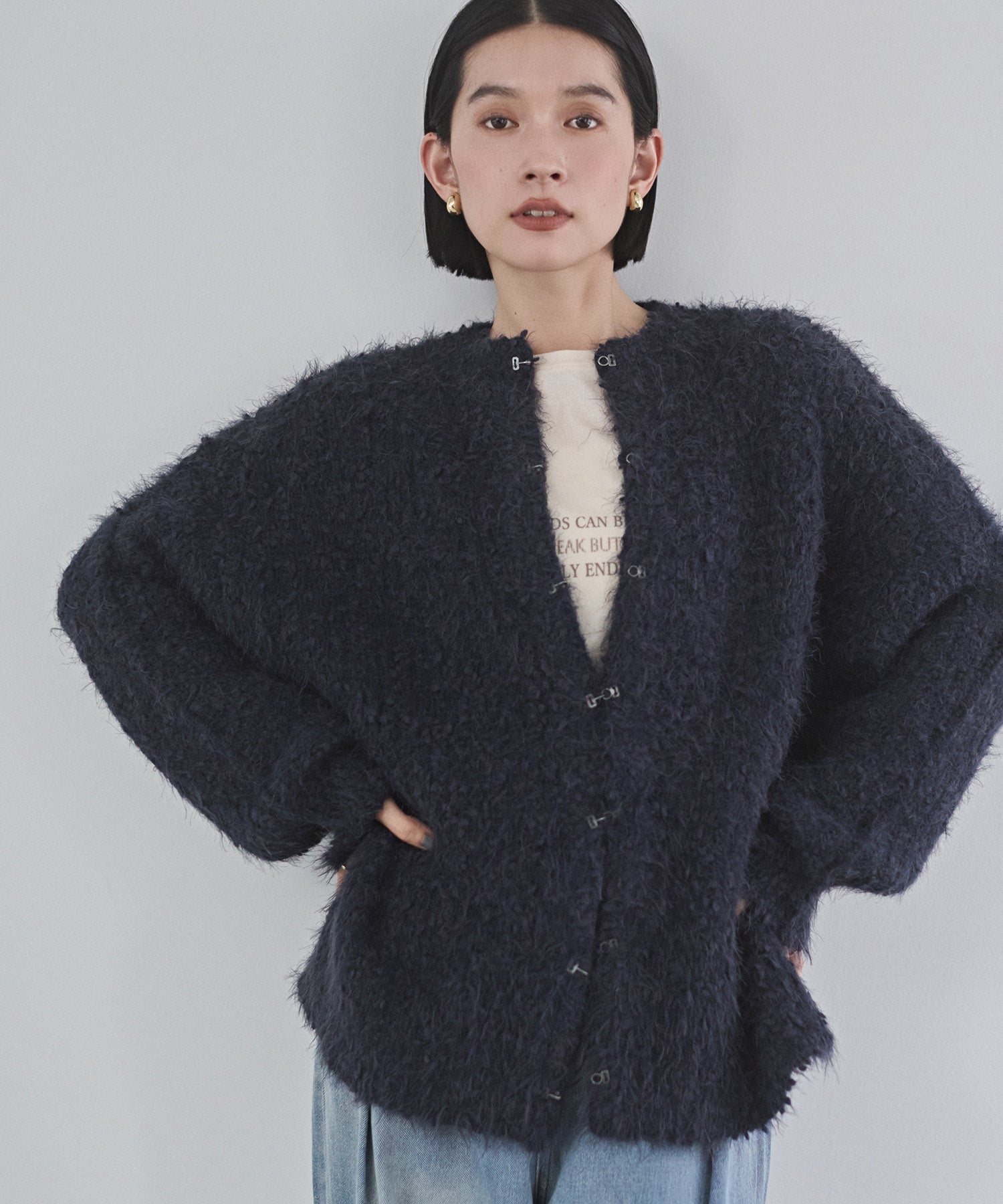 シャギー ニットカーディガン