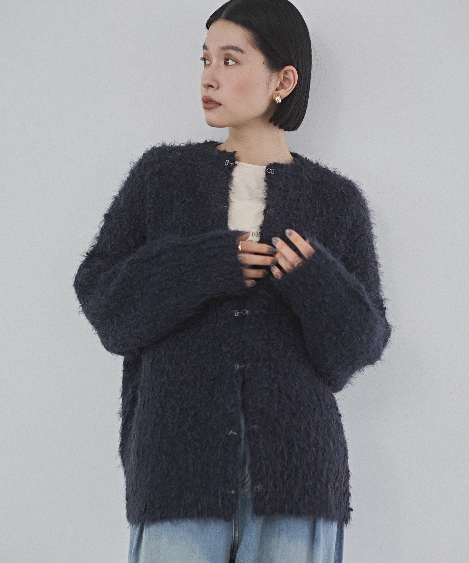 シャギー ニットカーディガン