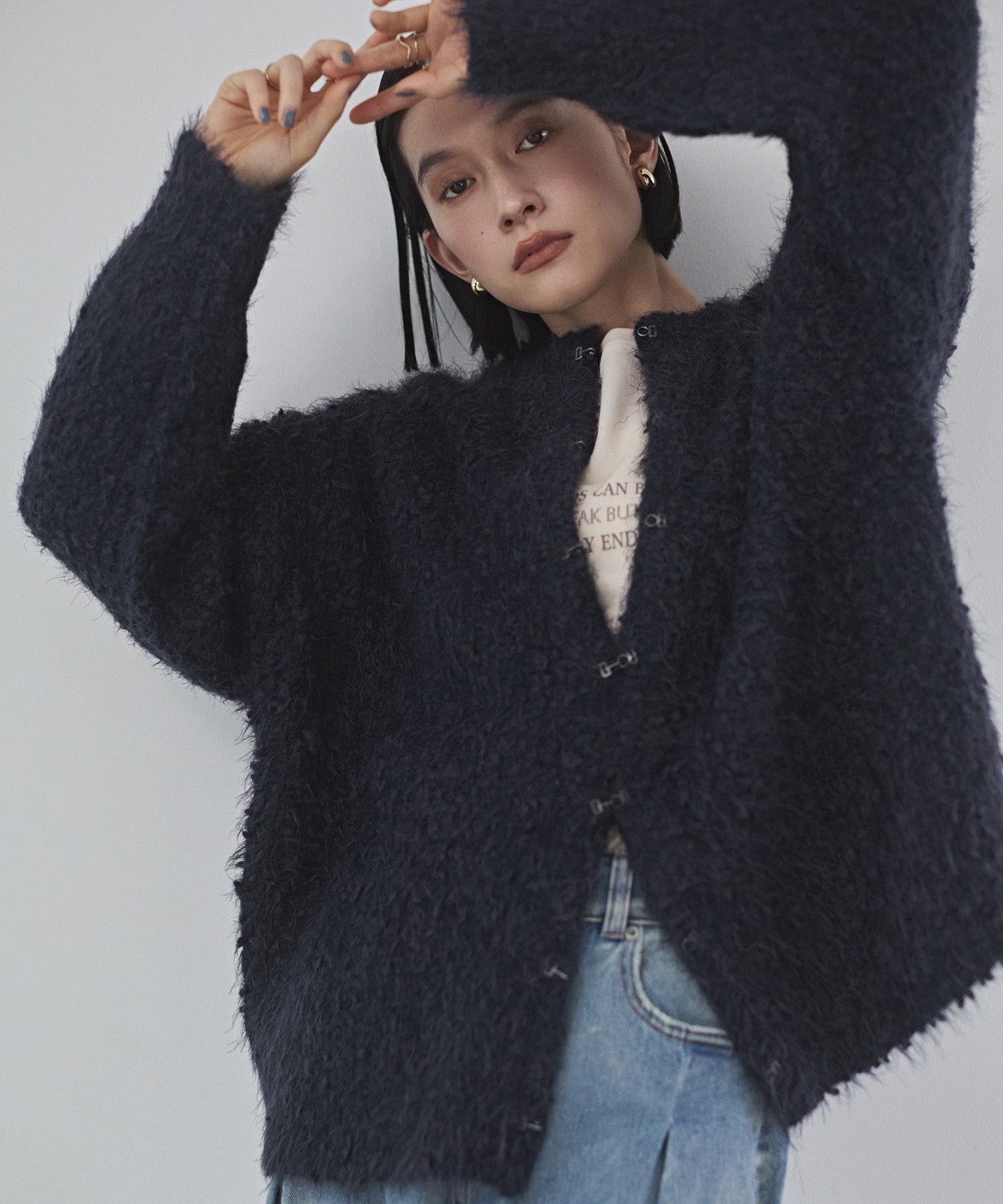 シャギー ニットカーディガン