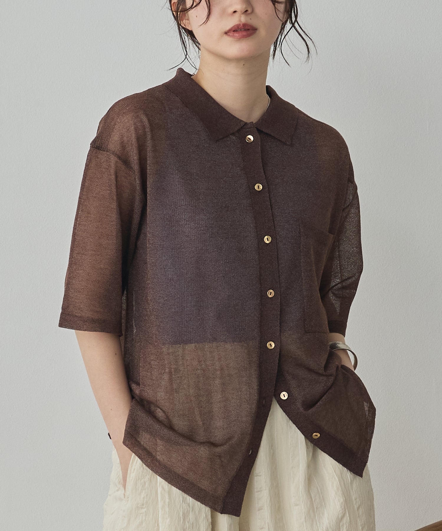 SHEER LAME KNIT SHIRT
