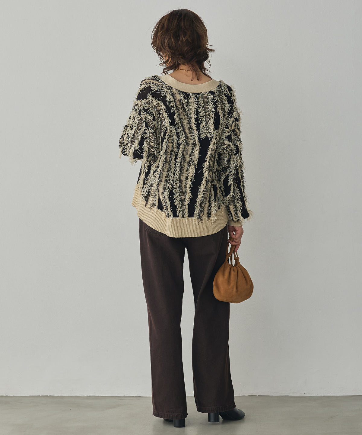 FRINGE-DESIGN KNIT CARDIGAN