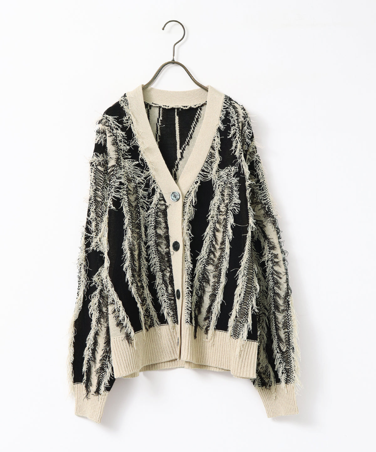FRINGE-DESIGN KNIT CARDIGAN