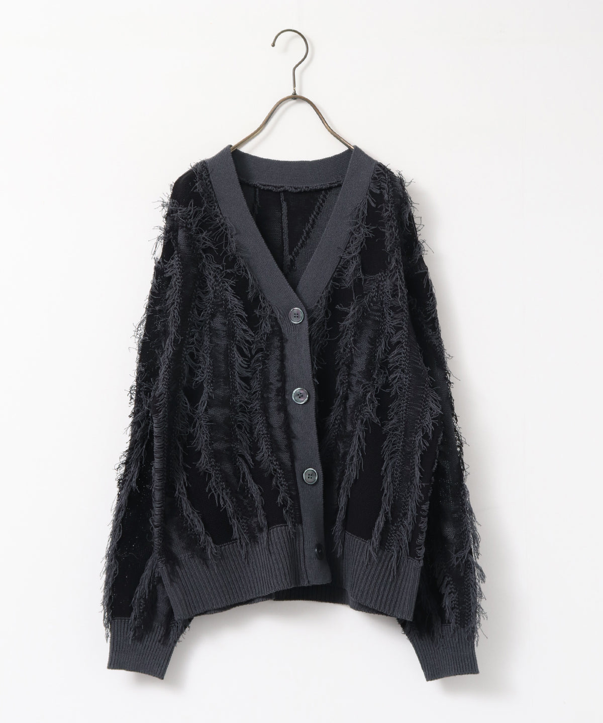 FRINGE-DESIGN KNIT CARDIGAN