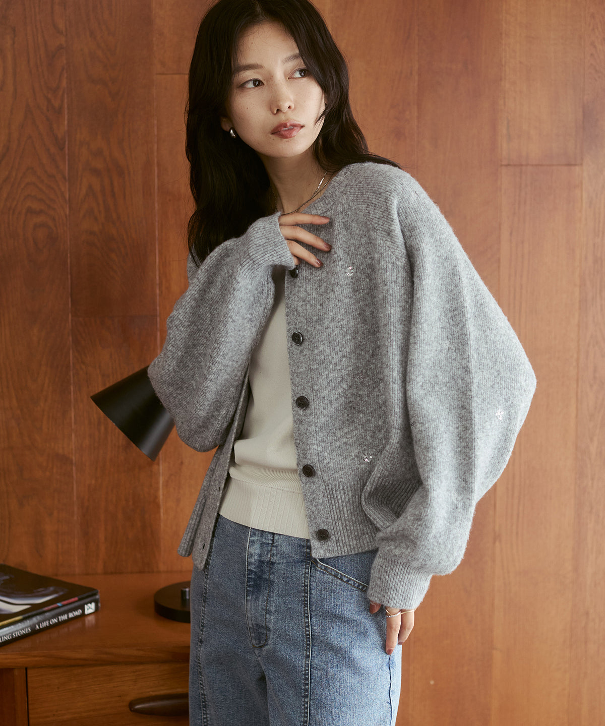 WOOL-BLEND EMBROIDERED KNITTED CARDIGAN